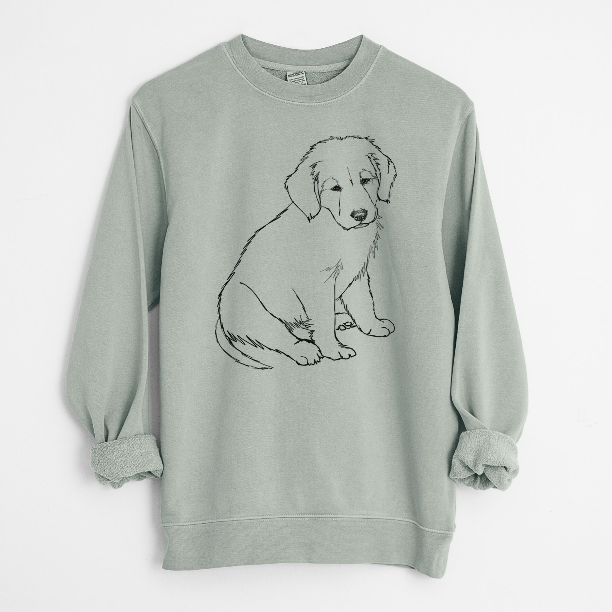 Doodled Jakearoni the Golden Retriever Puppy - Unisex Pigment Dyed Crew Sweatshirt