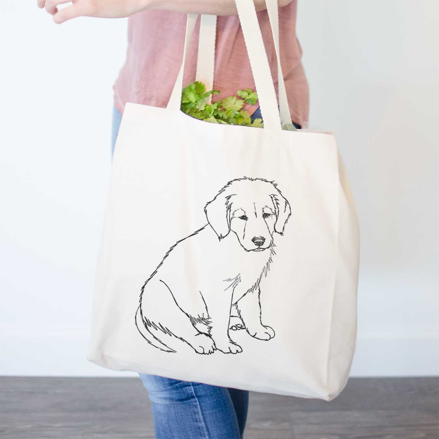 Doodled Jake-aroni the Golden Retriever Puppy - Tote Bag