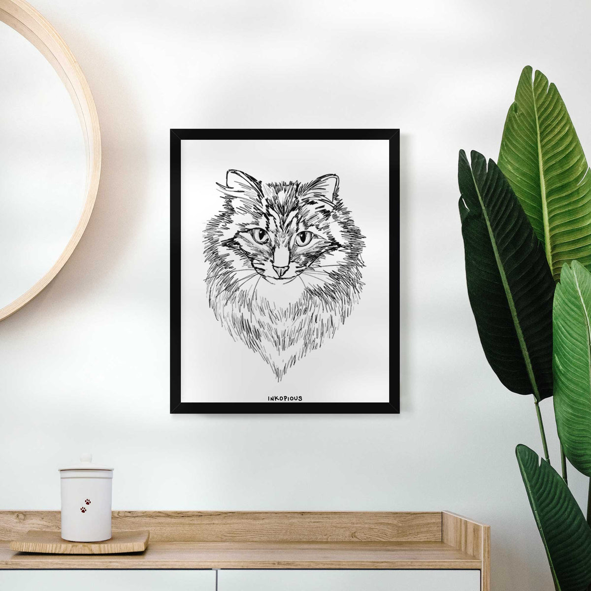 Doodled Jazmine the Long Hair Tabby Cat Art Print