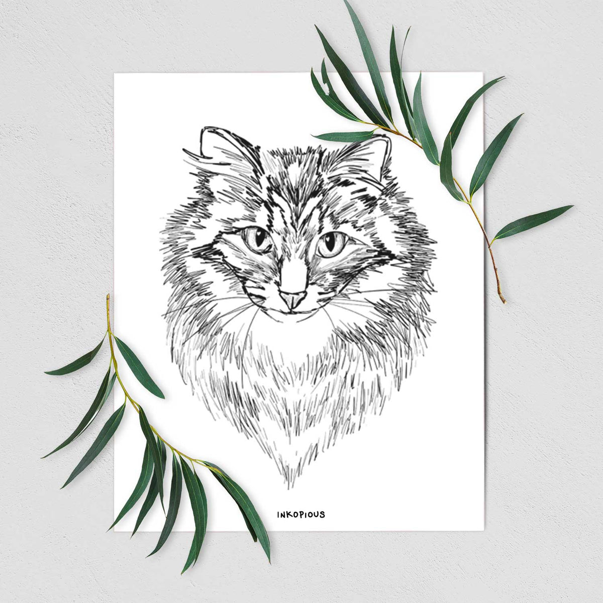 Doodled Jazmine the Long Hair Tabby Cat Art Print