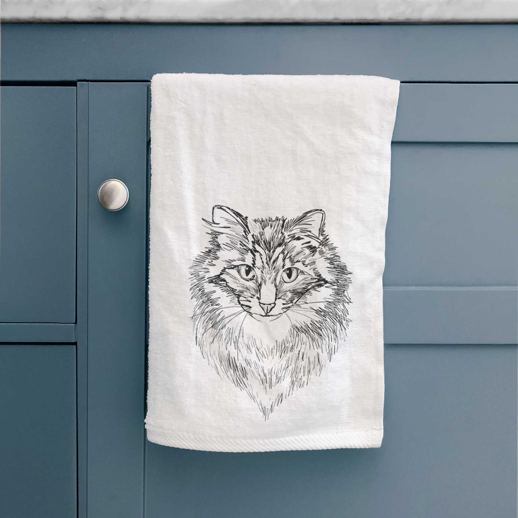 Doodled Jazmine the Long Hair Tabby Decorative Hand Towel