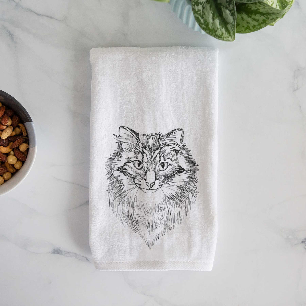 Doodled Jazmine the Long Hair Tabby Decorative Hand Towel