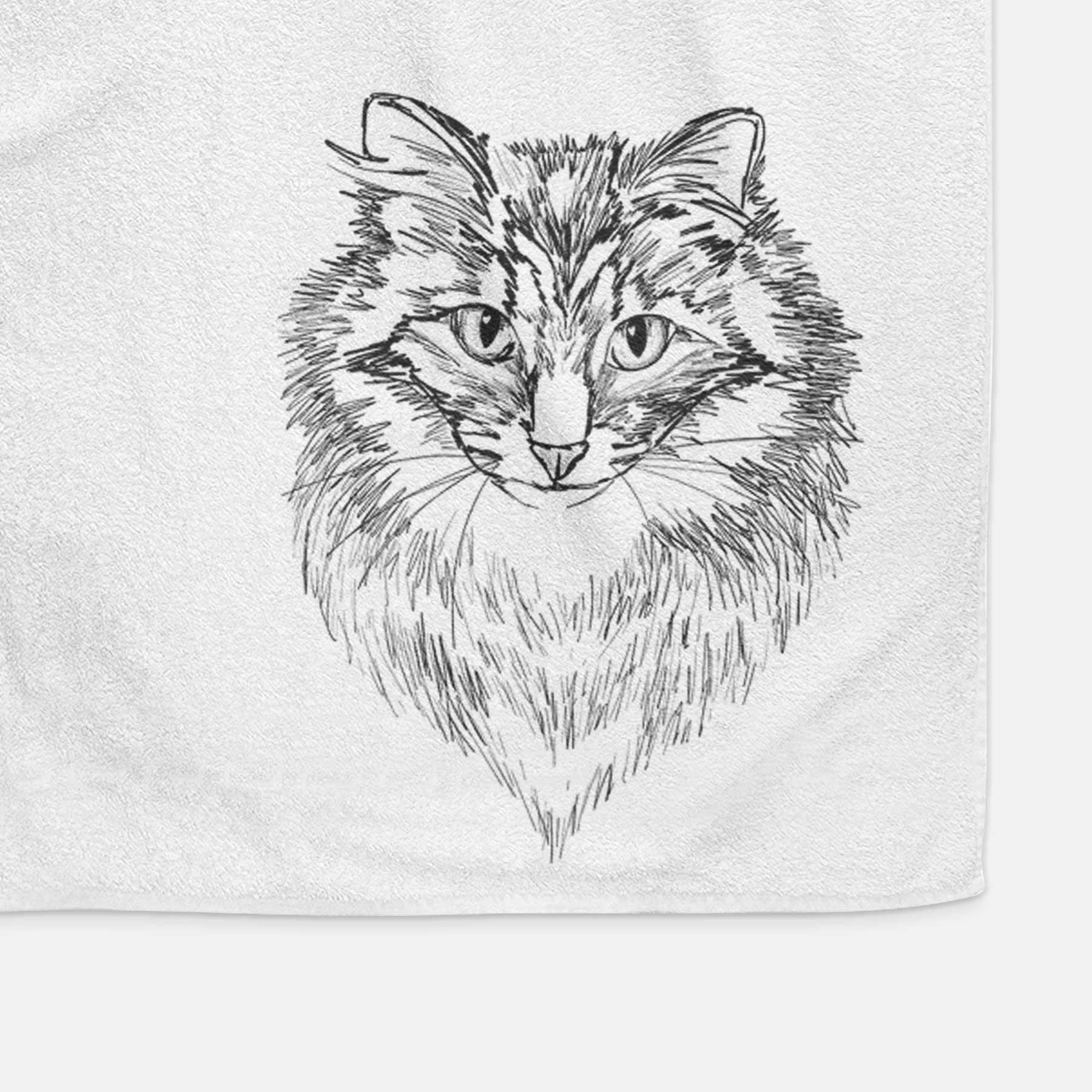 Doodled Jazmine the Long Hair Tabby Decorative Hand Towel