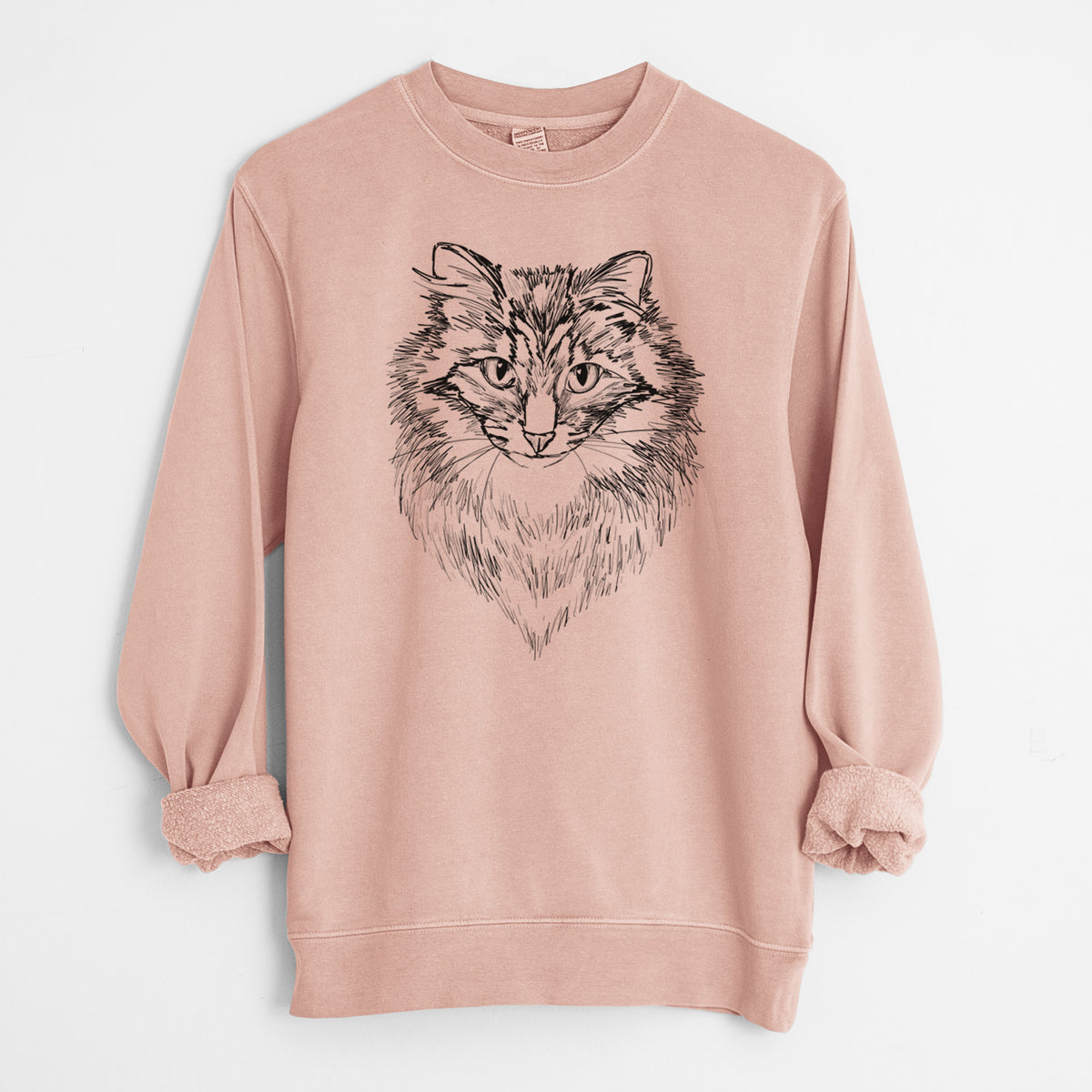 Doodled Jazmine the Long Hair Tabby - Unisex Pigment Dyed Crew Sweatshirt