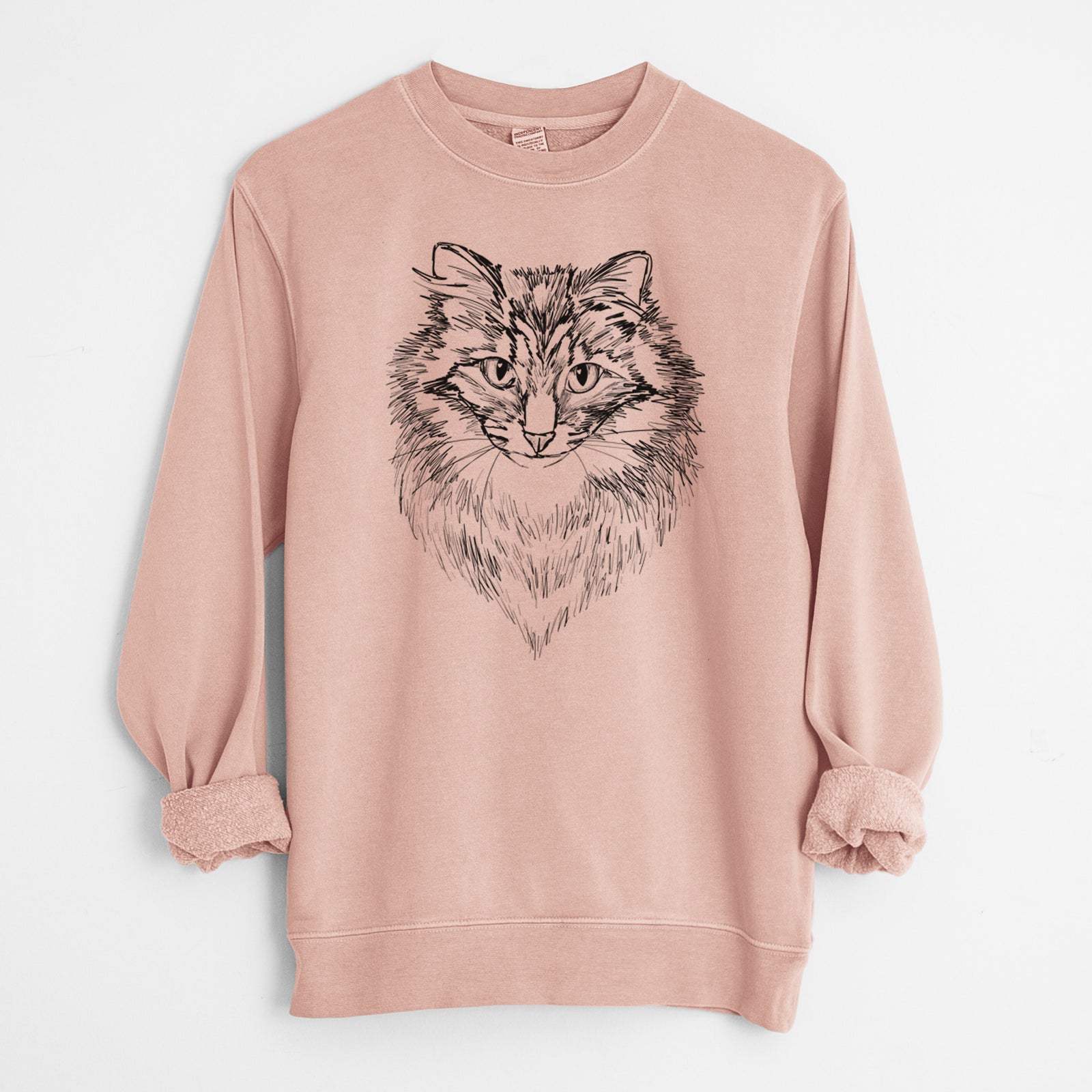 Doodled Jazmine the Long Hair Tabby - Unisex Pigment Dyed Crew Sweatshirt