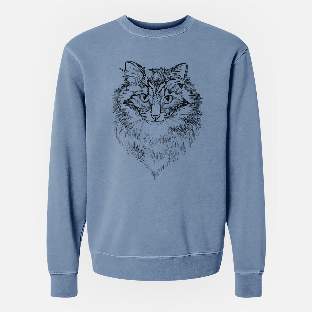 Doodled Jazmine the Long Hair Tabby - Unisex Pigment Dyed Crew Sweatshirt