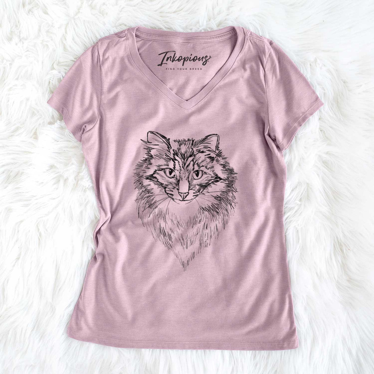 Doodled Jazmine the Long Hair Tabby Cat - Women&#39;s V-neck Shirt