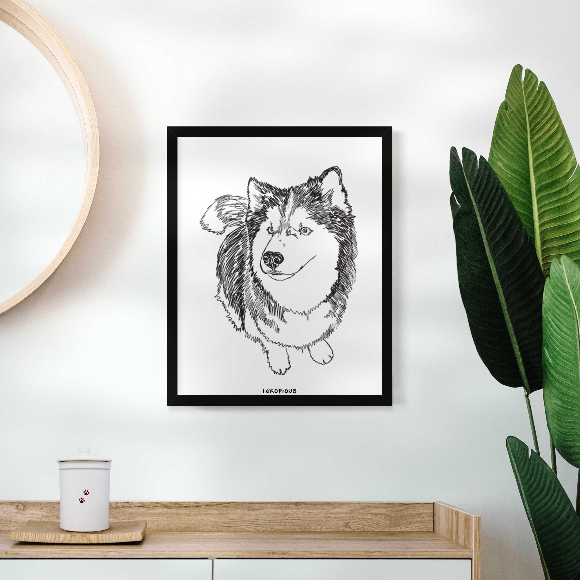 Doodled Kai the Siberian Husky Art Print