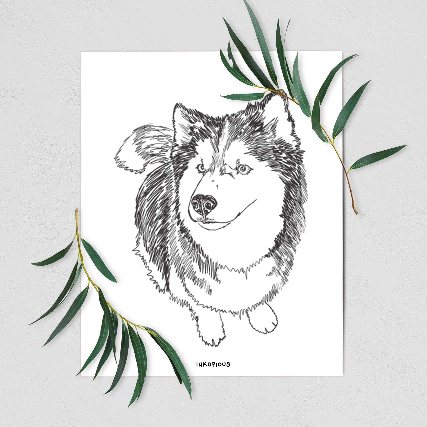 Doodled Kai the Siberian Husky Art Print