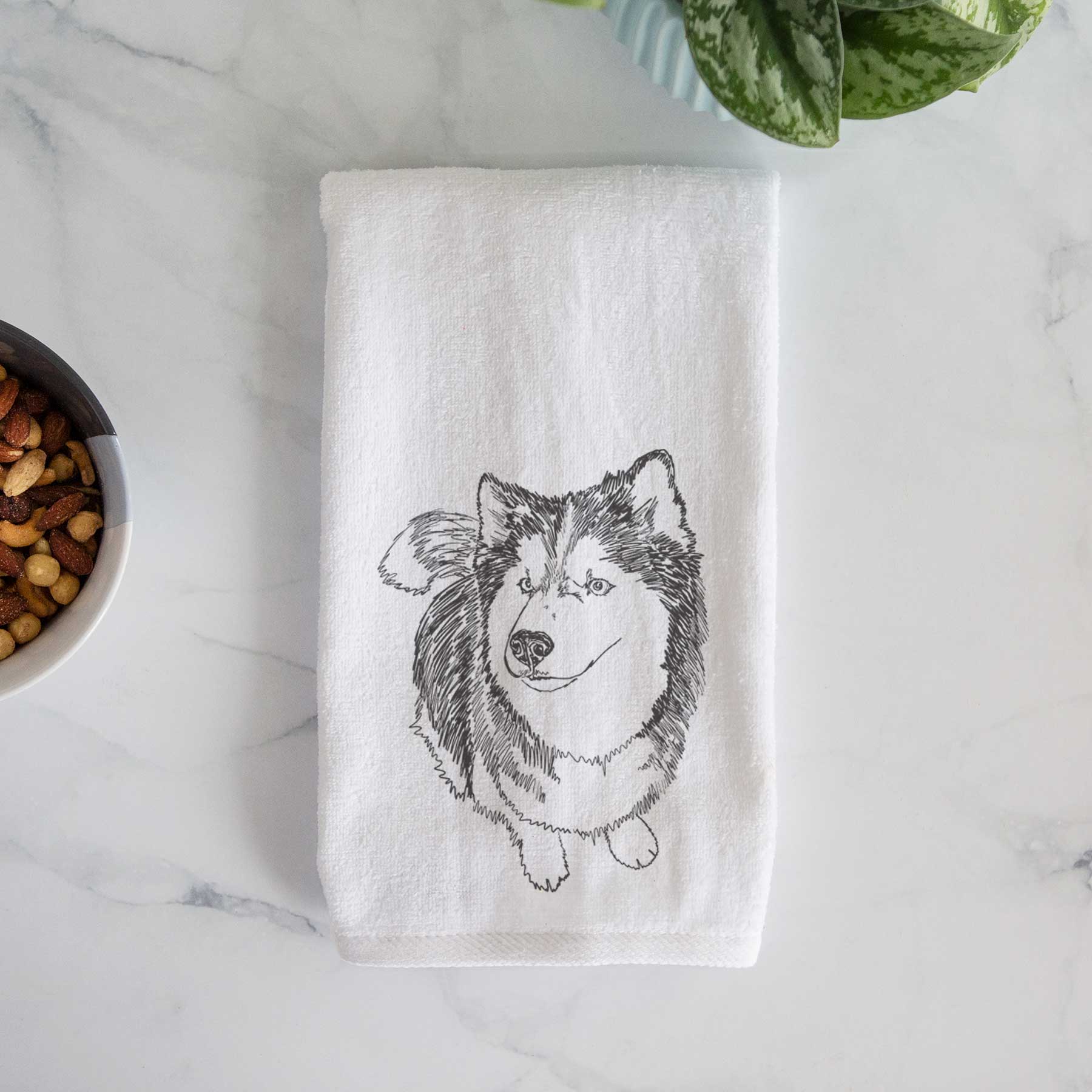 Doodled Kai the Siberian Husky Decorative Hand Towel