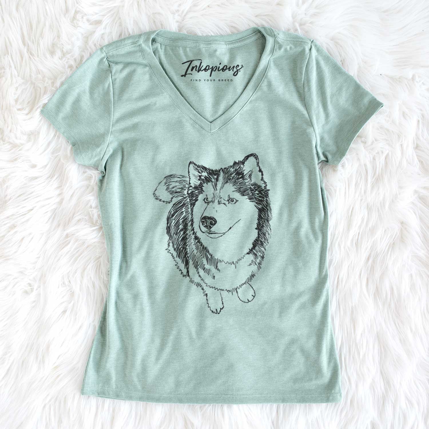 Doodled Kai the Siberian Husky - Women's V-neck Shirt