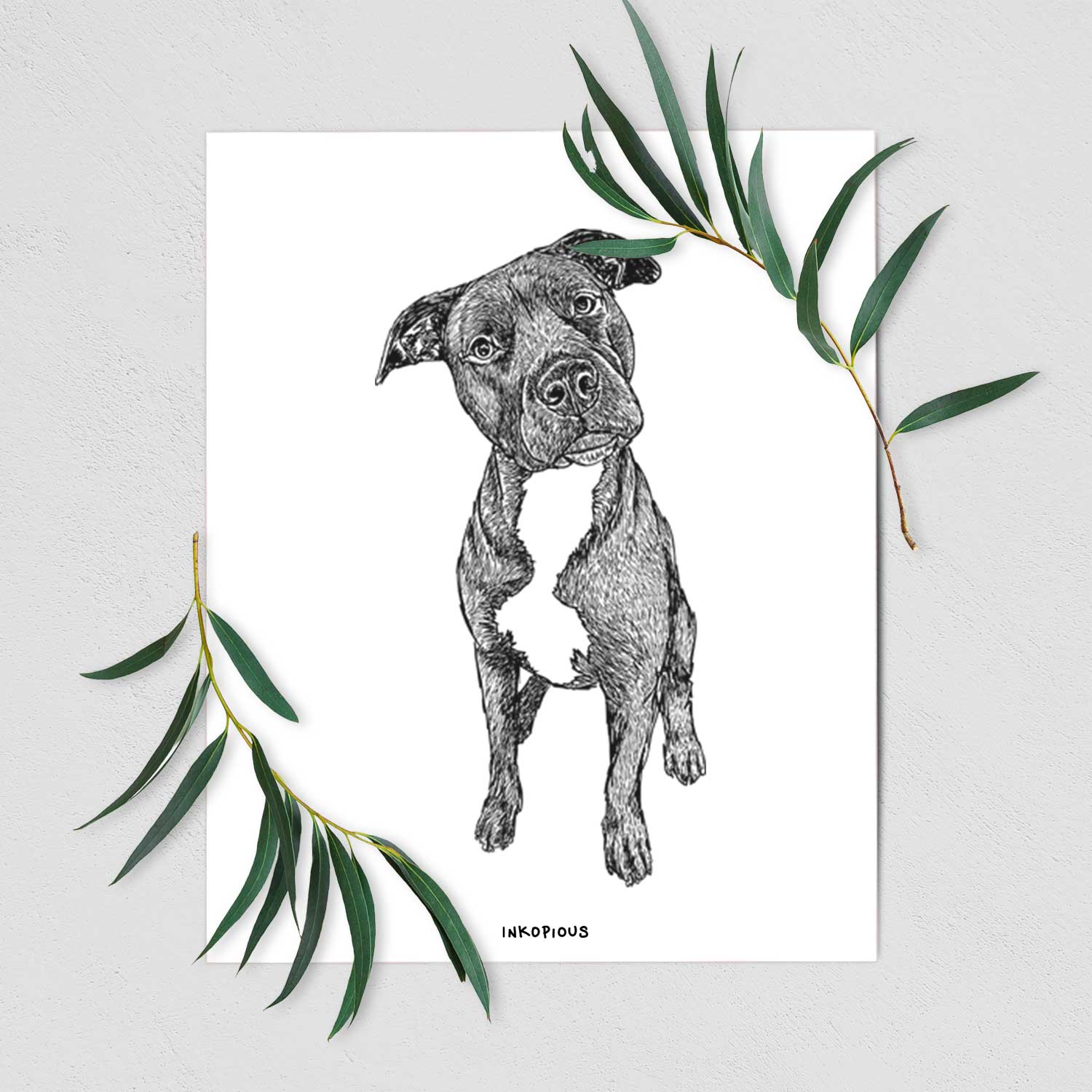 Doodled Kaya the Pitbull Mix Art Print