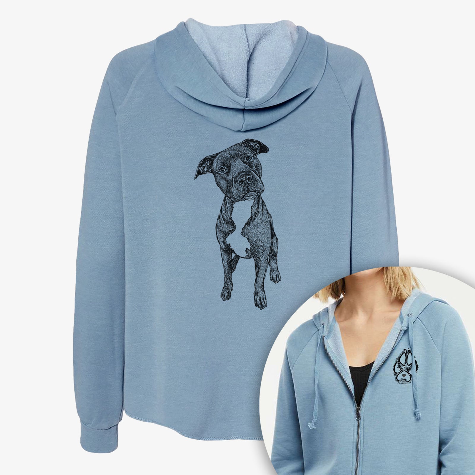 Doodled Kaya the Pitbull Mix - Women's Cali Wave Zip-Up Sweatshirt