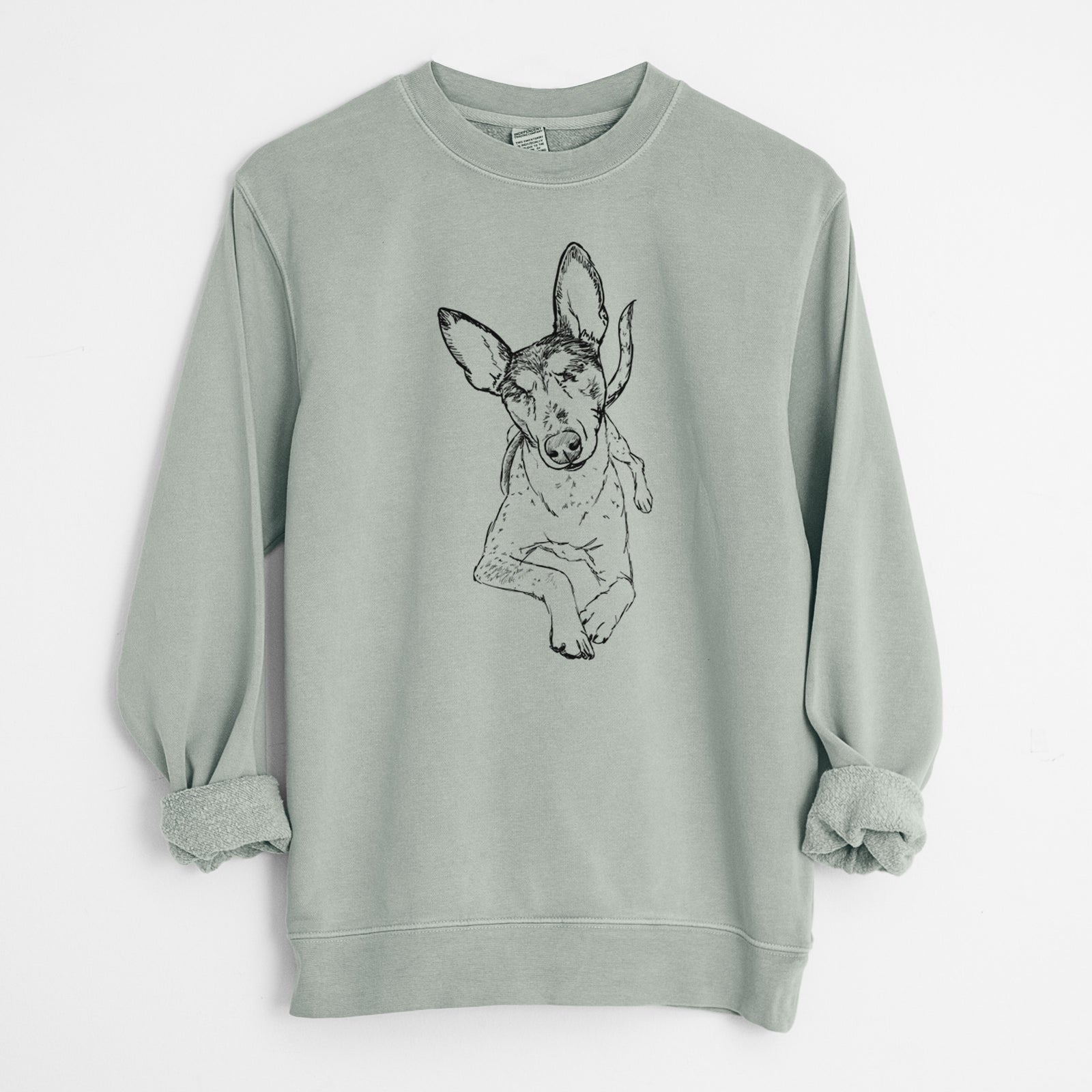 Doodled Kayla the Rat Terrier Mix - Unisex Pigment Dyed Crew Sweatshirt