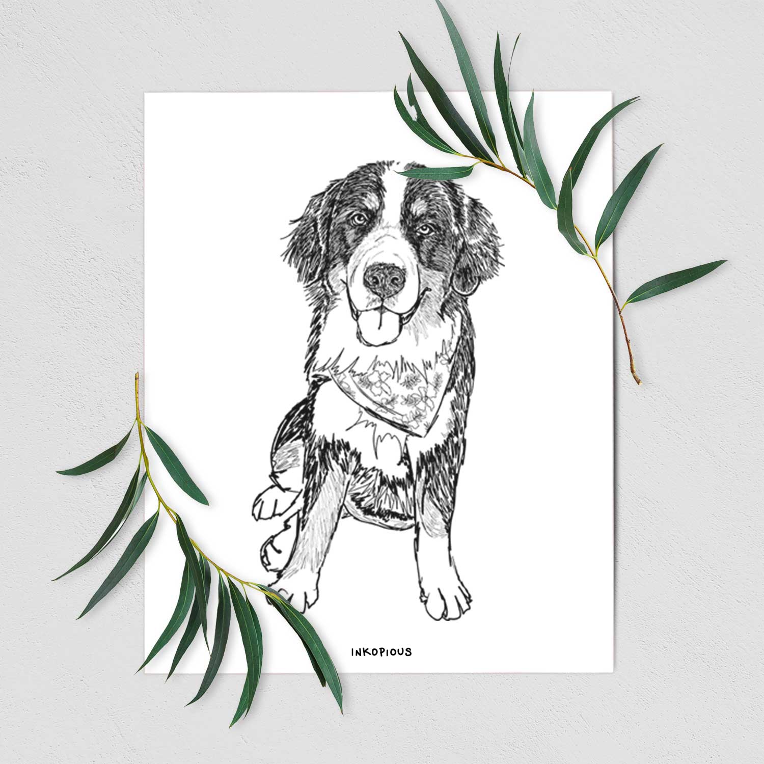 Doodled Kimber the Bernese Mountain Dog Art Print