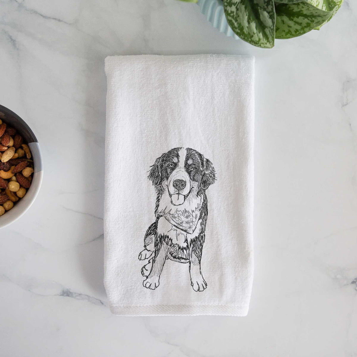 Doodled Kimber the Bernese Mountain Dog Decorative Hand Towel