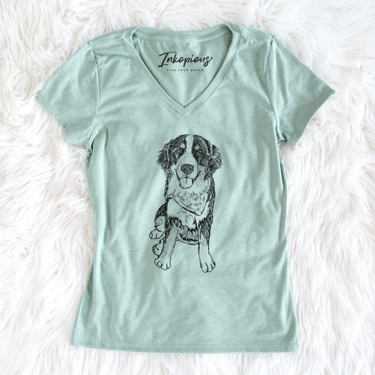 Doodled Kimber the Bernese Mountain Dog - Women's V-neck Shirt