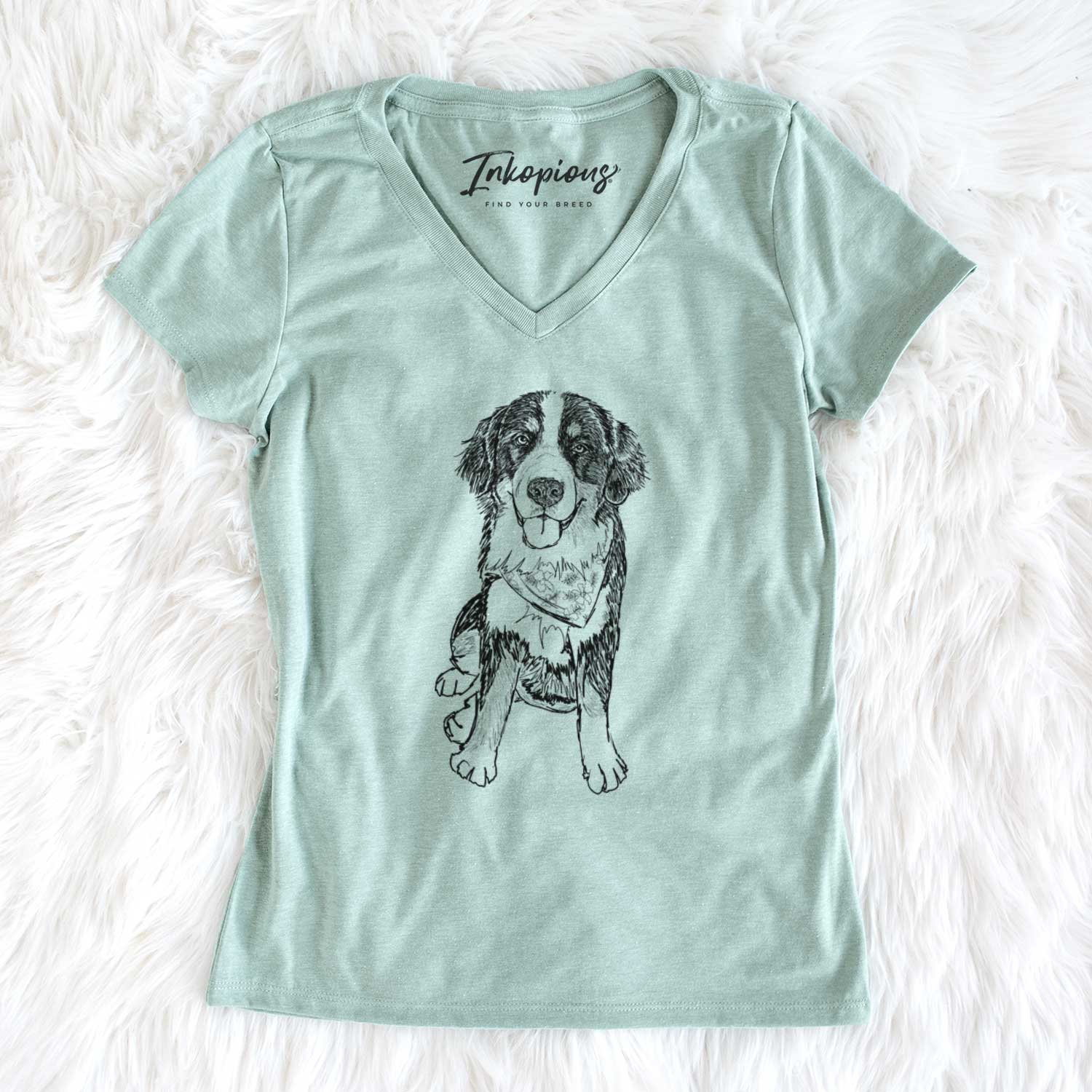 Doodled Kimber the Bernese Mountain Dog - Women's V-neck Shirt