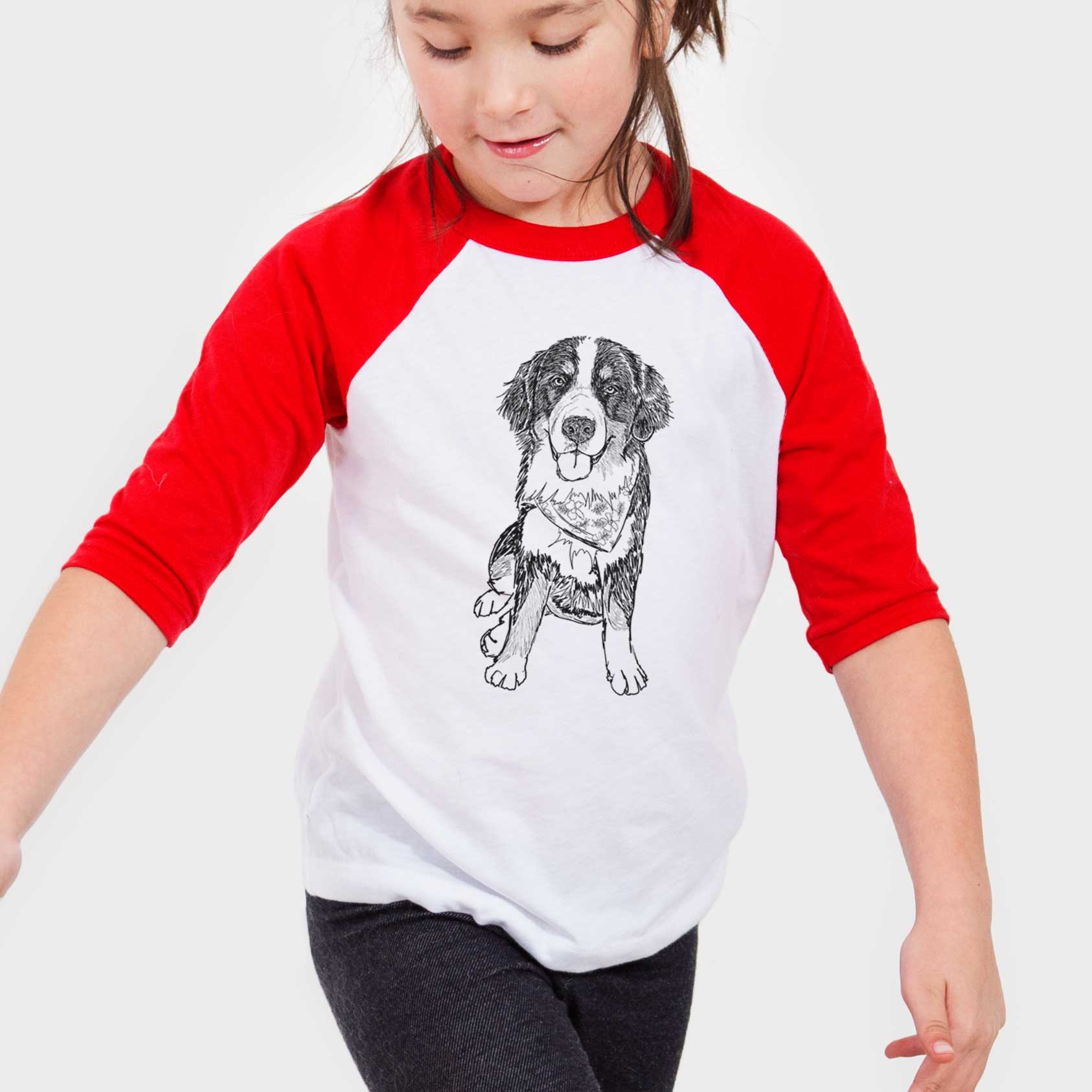 Doodled Kimber the Bernese Mountain Dog - Youth 3/4 Long Sleeve