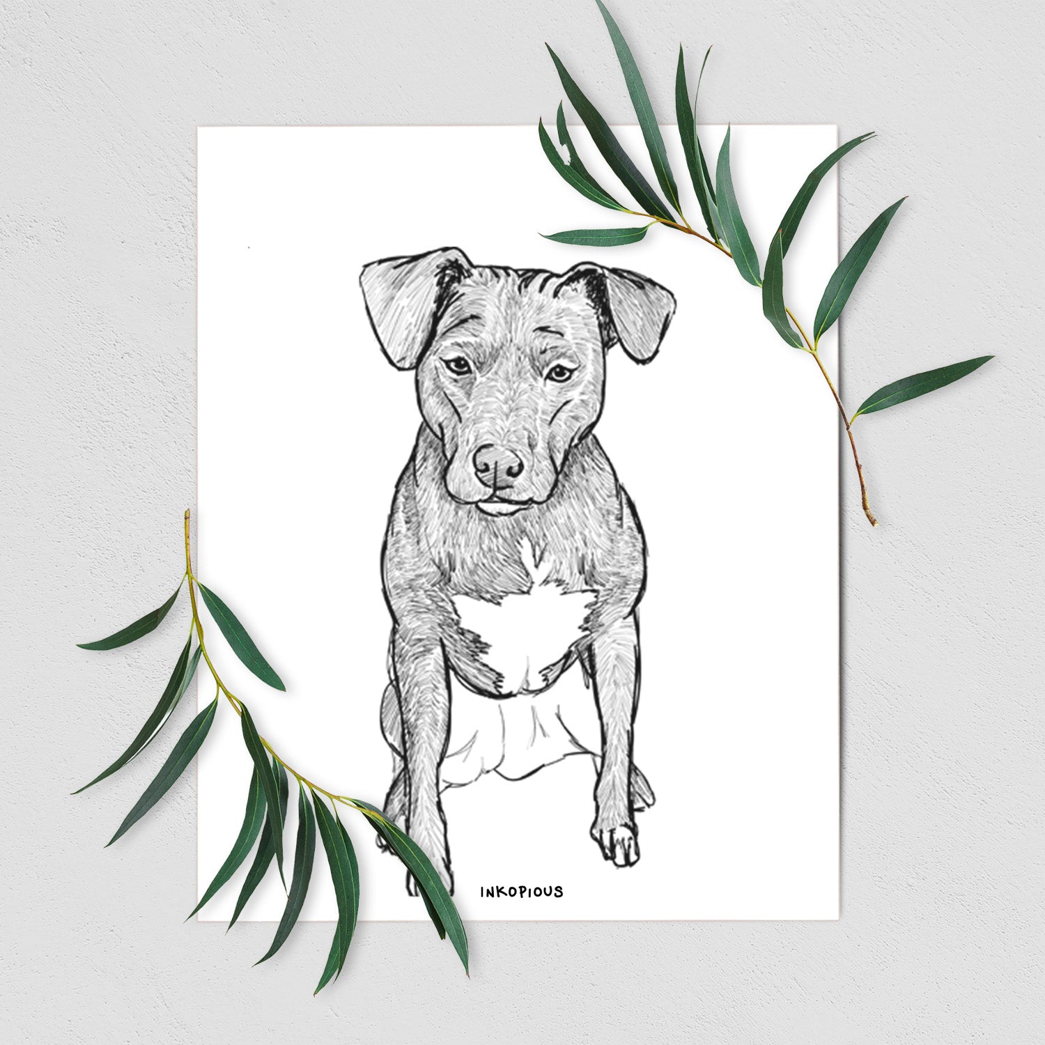 Doodled Kinley the Pitbull Mix Art Print