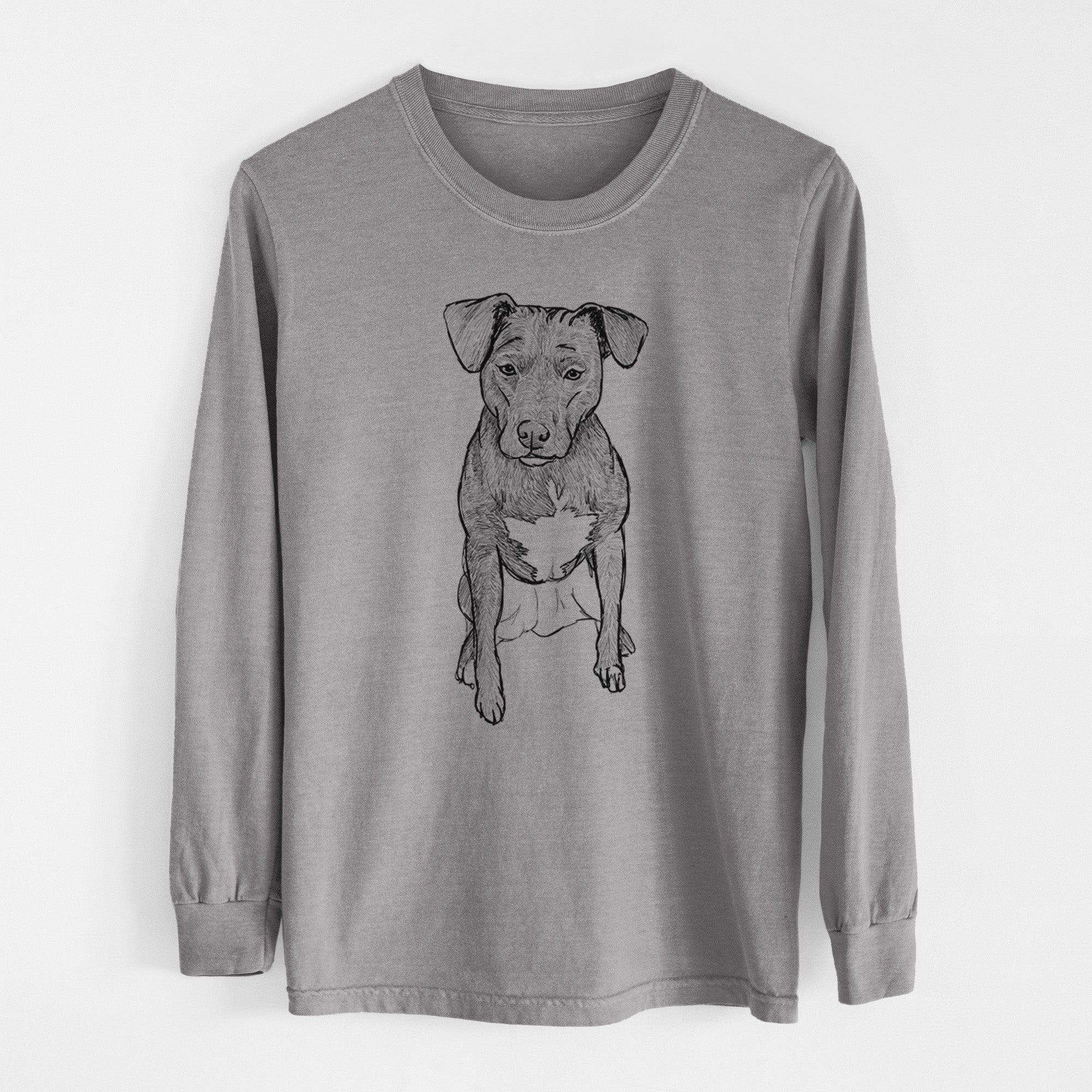 Doodled Kinley the Pitbull Mix - Heavyweight 100% Cotton Long Sleeve