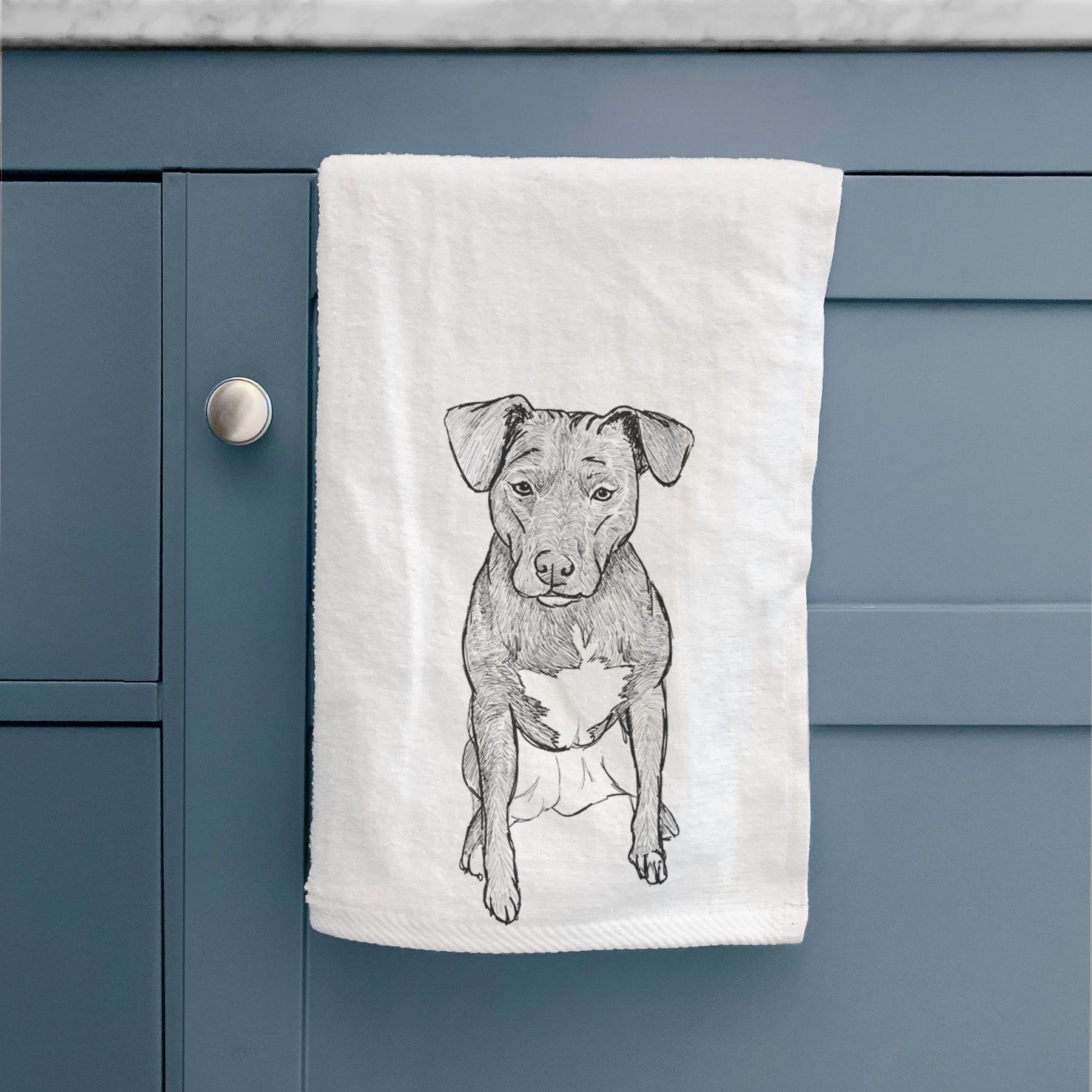 Doodled Kinley the Pitbull Mix Decorative Hand Towel