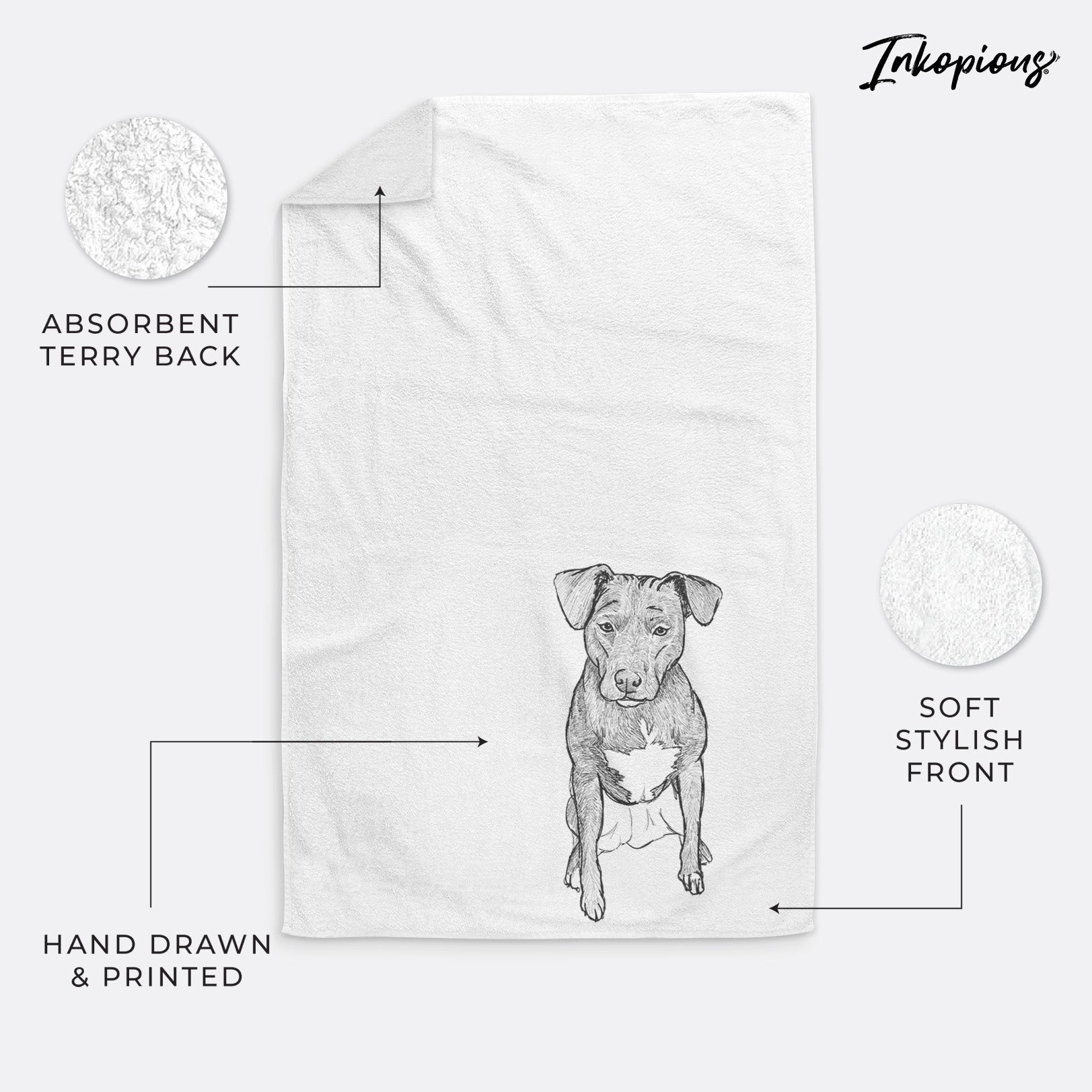 Doodled Kinley the Pitbull Mix Decorative Hand Towel