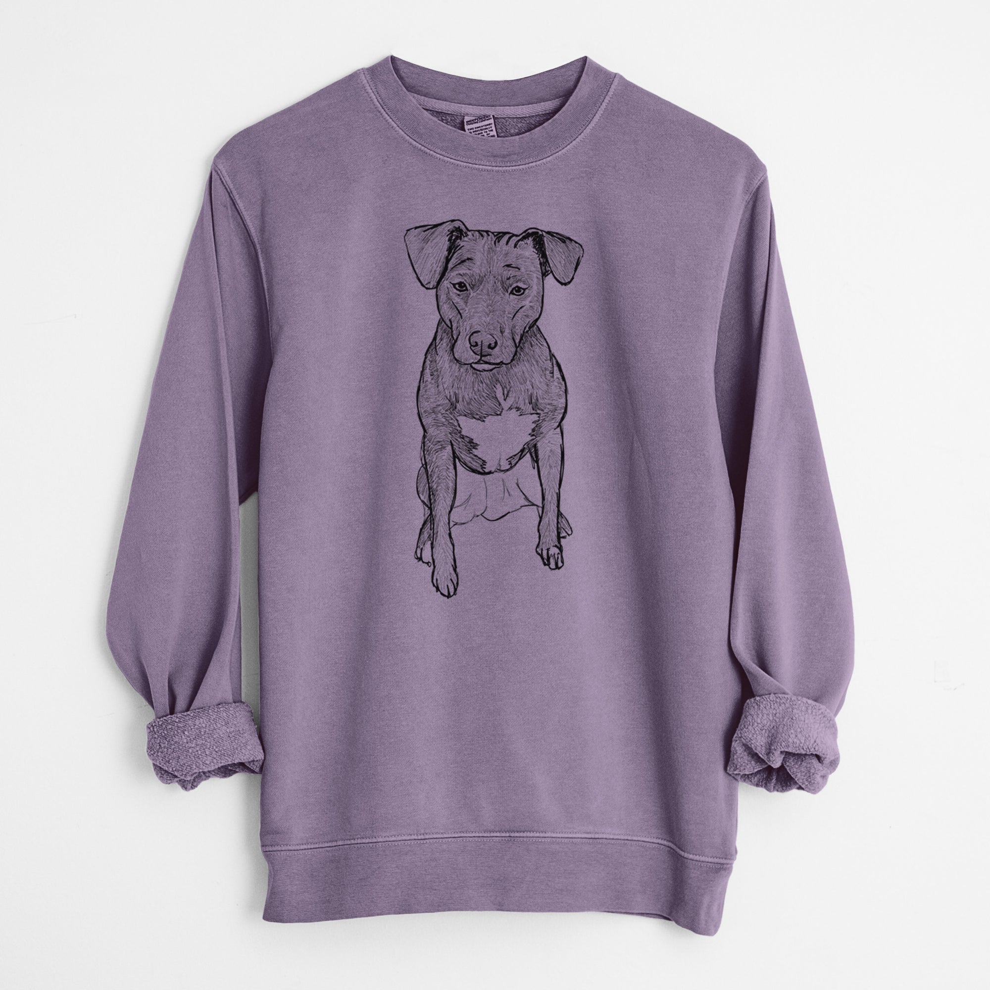 Doodled Kinley the Pitbull Mix - Unisex Pigment Dyed Crew Sweatshirt