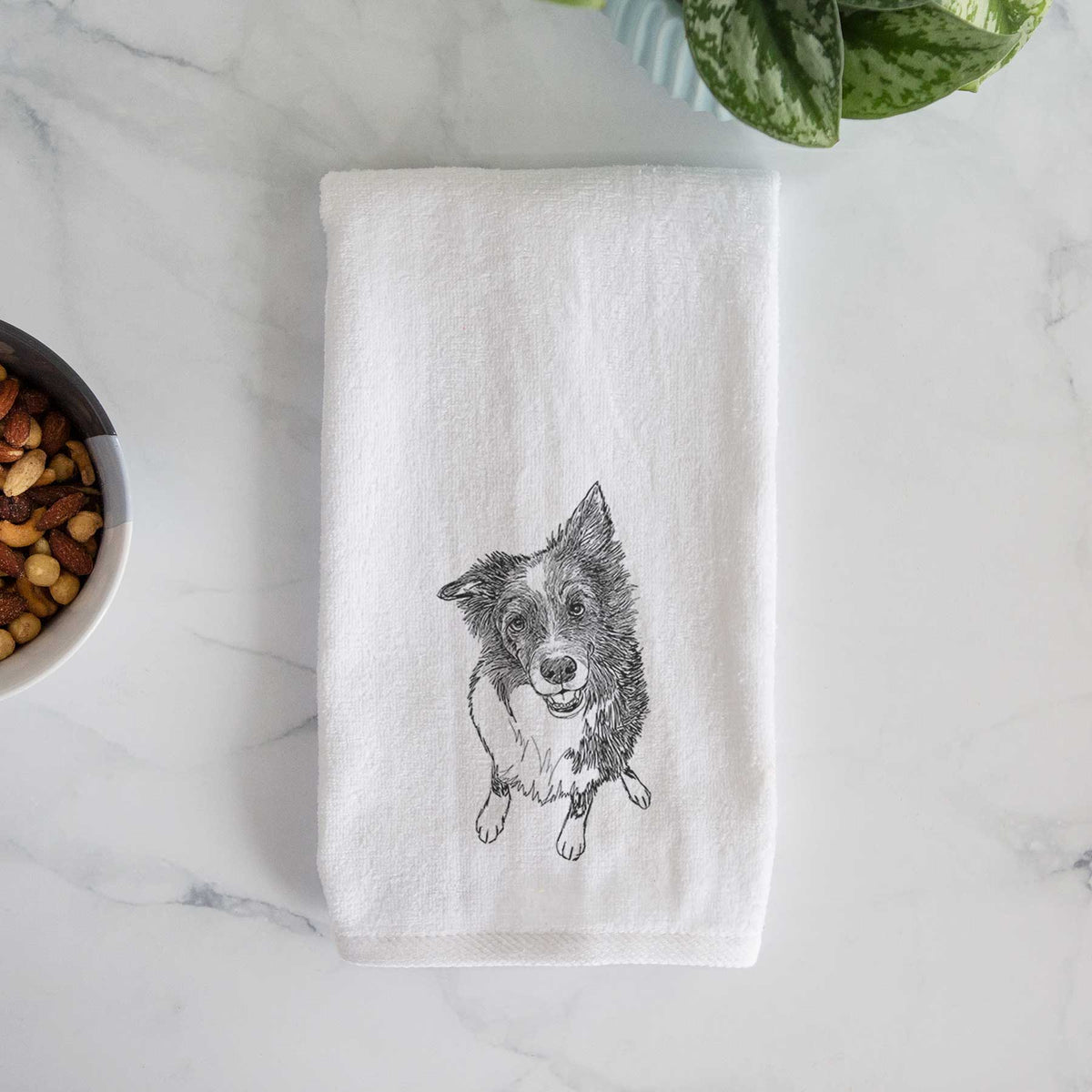 Doodled Koa the Border Collie Decorative Hand Towel