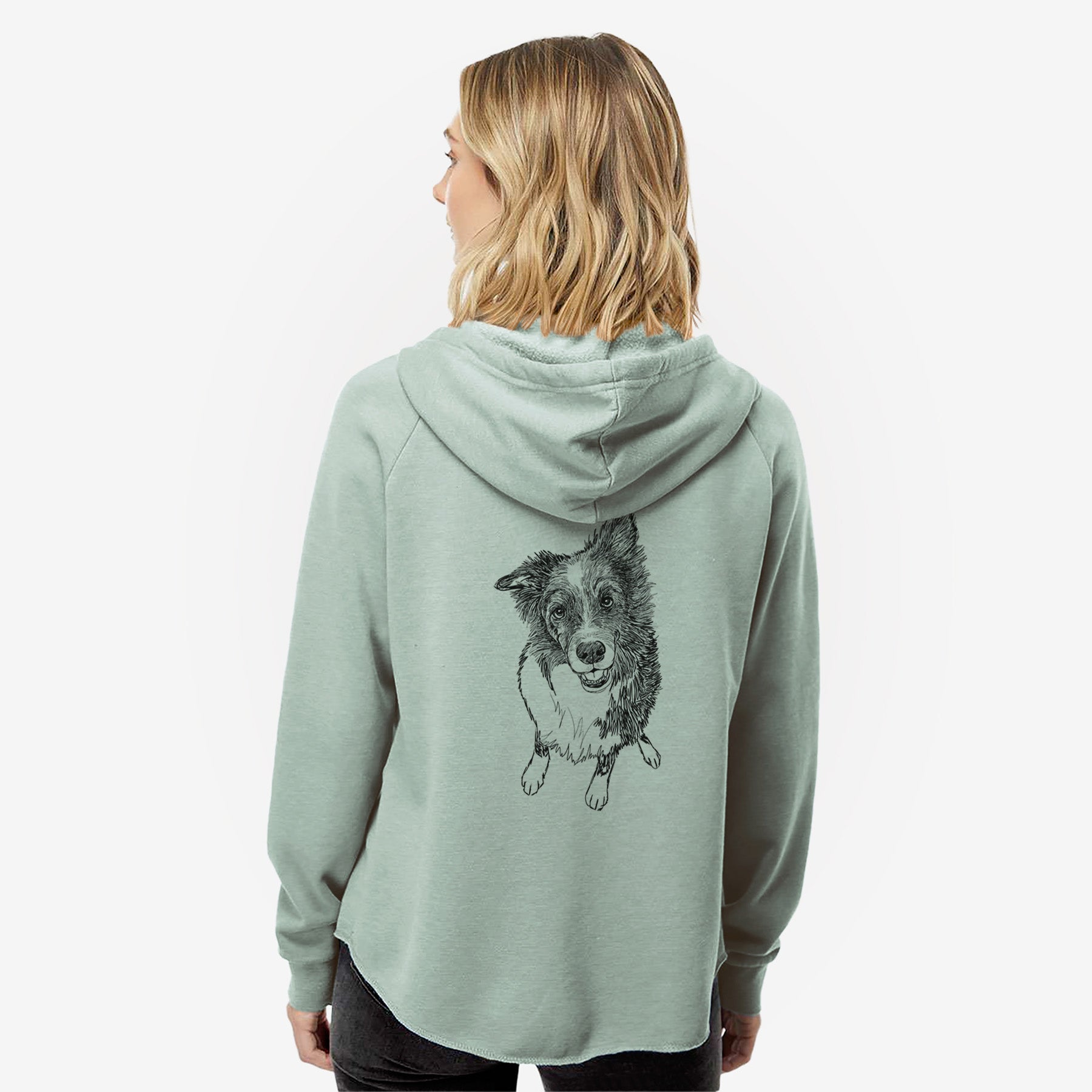 Doodled Koa the Border Collie - Women's Cali Wave Zip-Up Sweatshirt