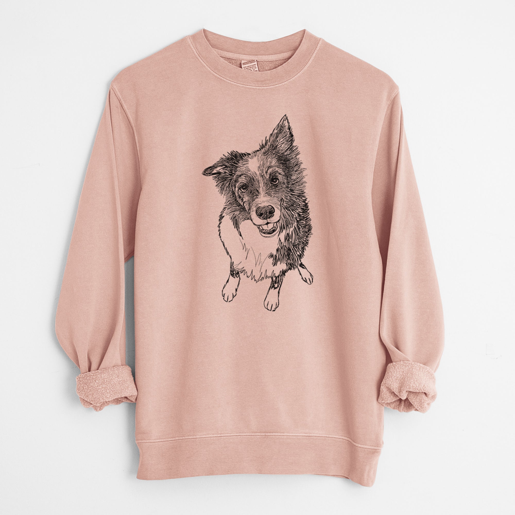 Doodled Koa the Border Collie - Unisex Pigment Dyed Crew Sweatshirt