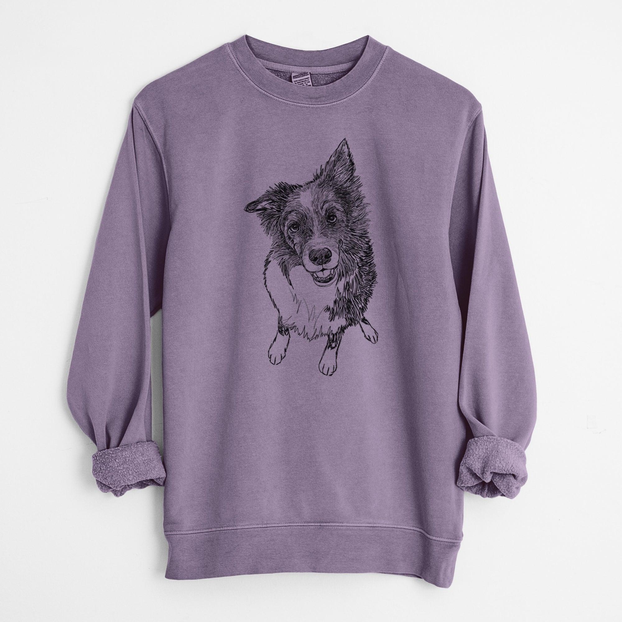 Doodled Koa the Border Collie - Unisex Pigment Dyed Crew Sweatshirt