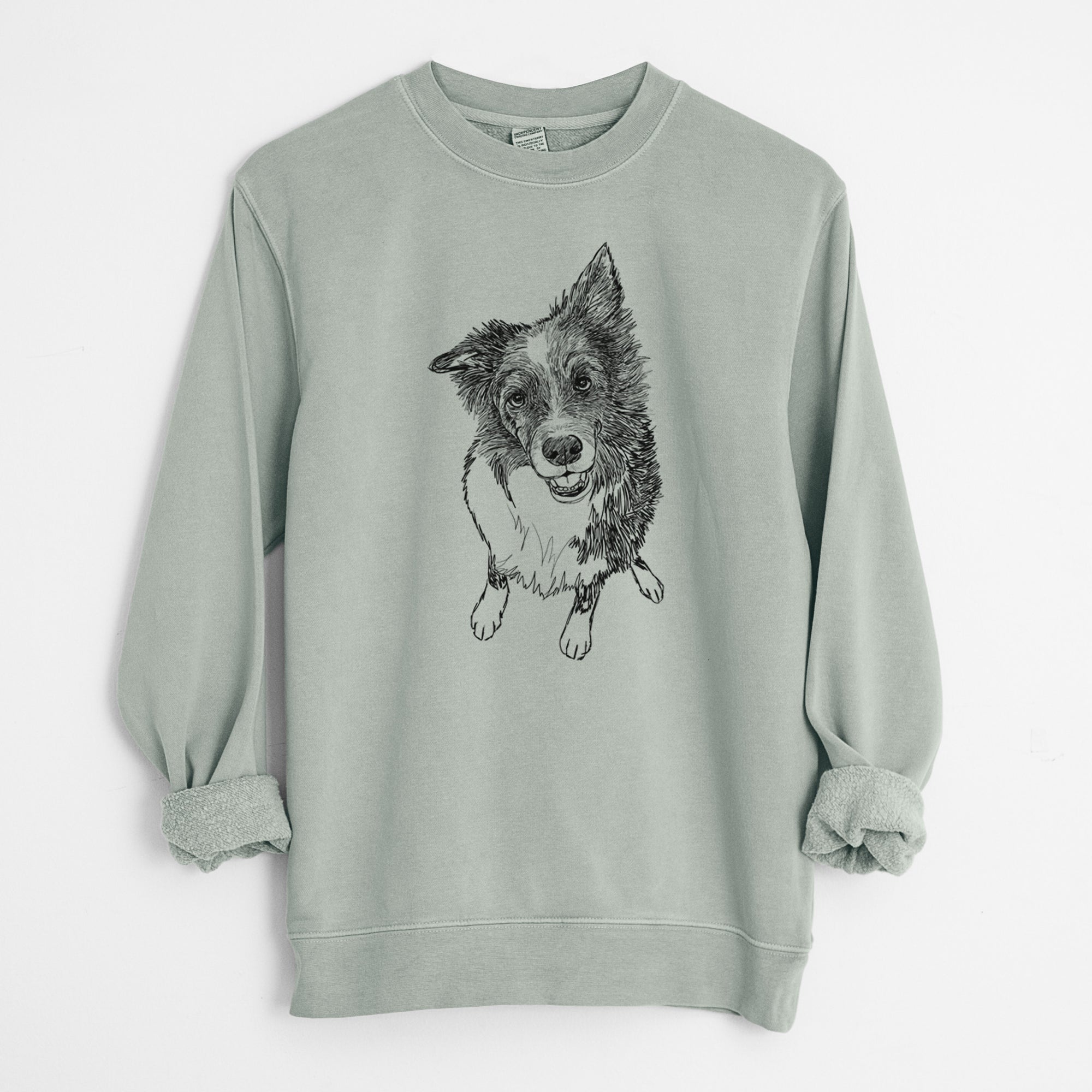 Doodled Koa the Border Collie - Unisex Pigment Dyed Crew Sweatshirt