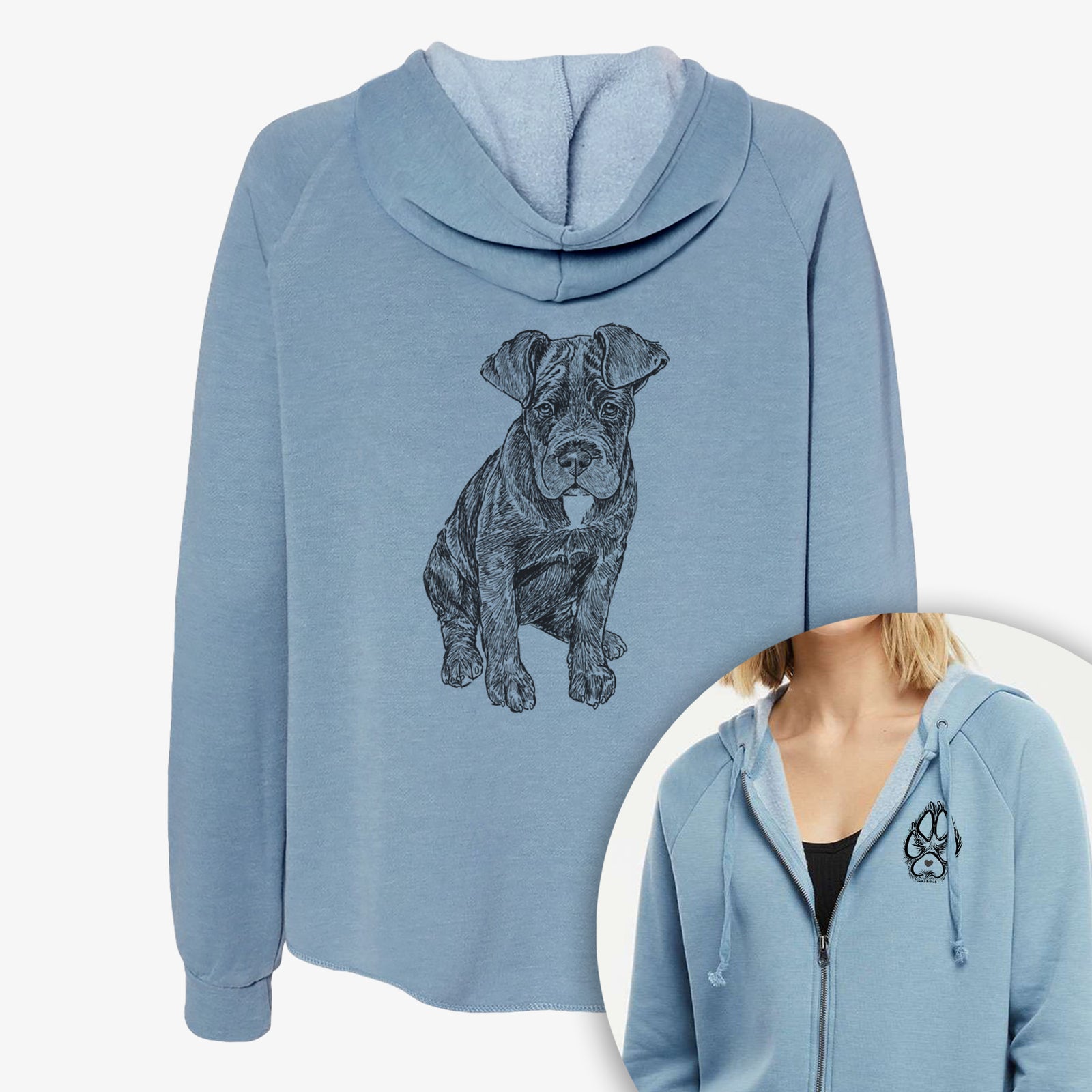 Doodled Kona the Cane Corso - Women's Cali Wave Zip-Up Sweatshirt