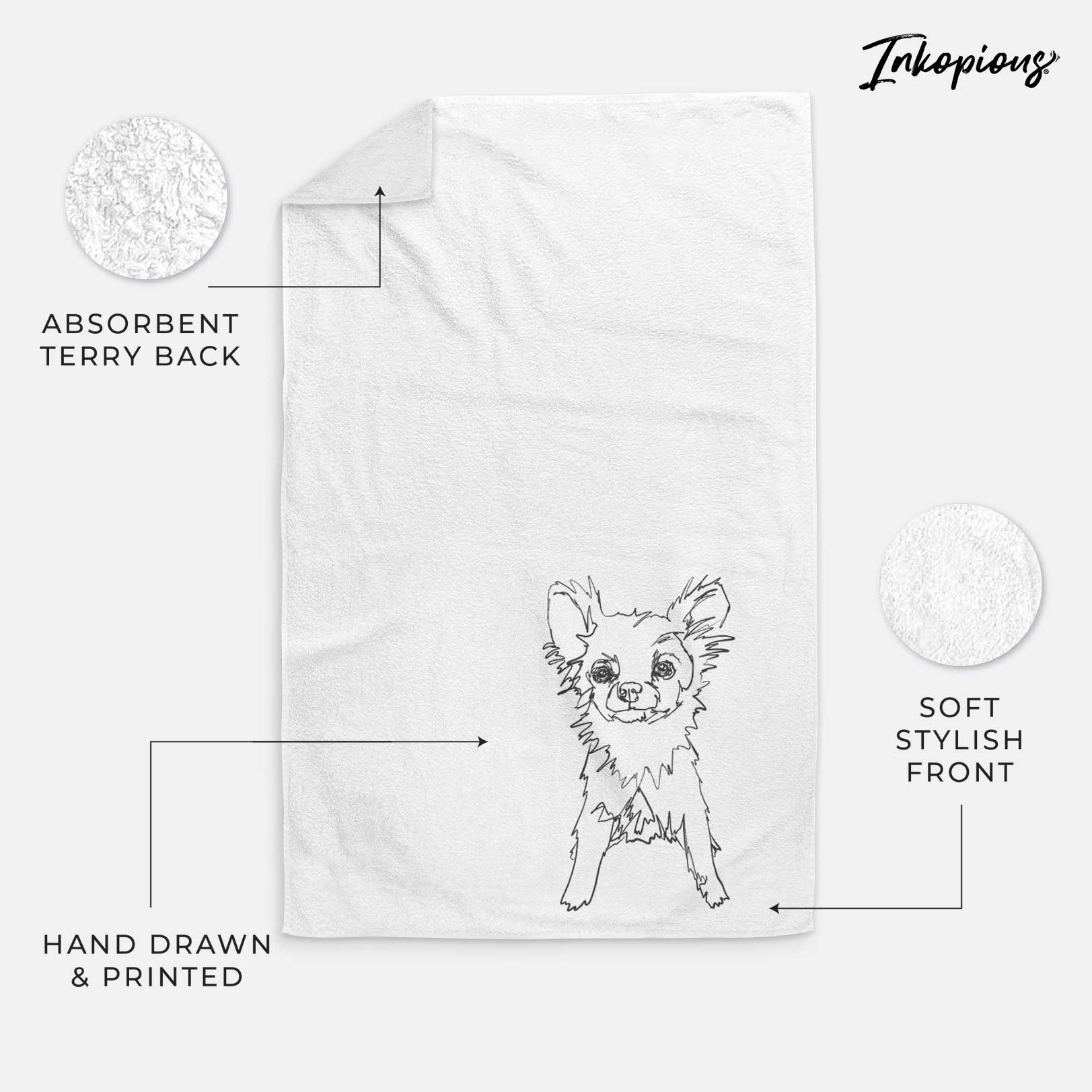 Doodled Longhaired Chihuahua Decorative Hand Towel