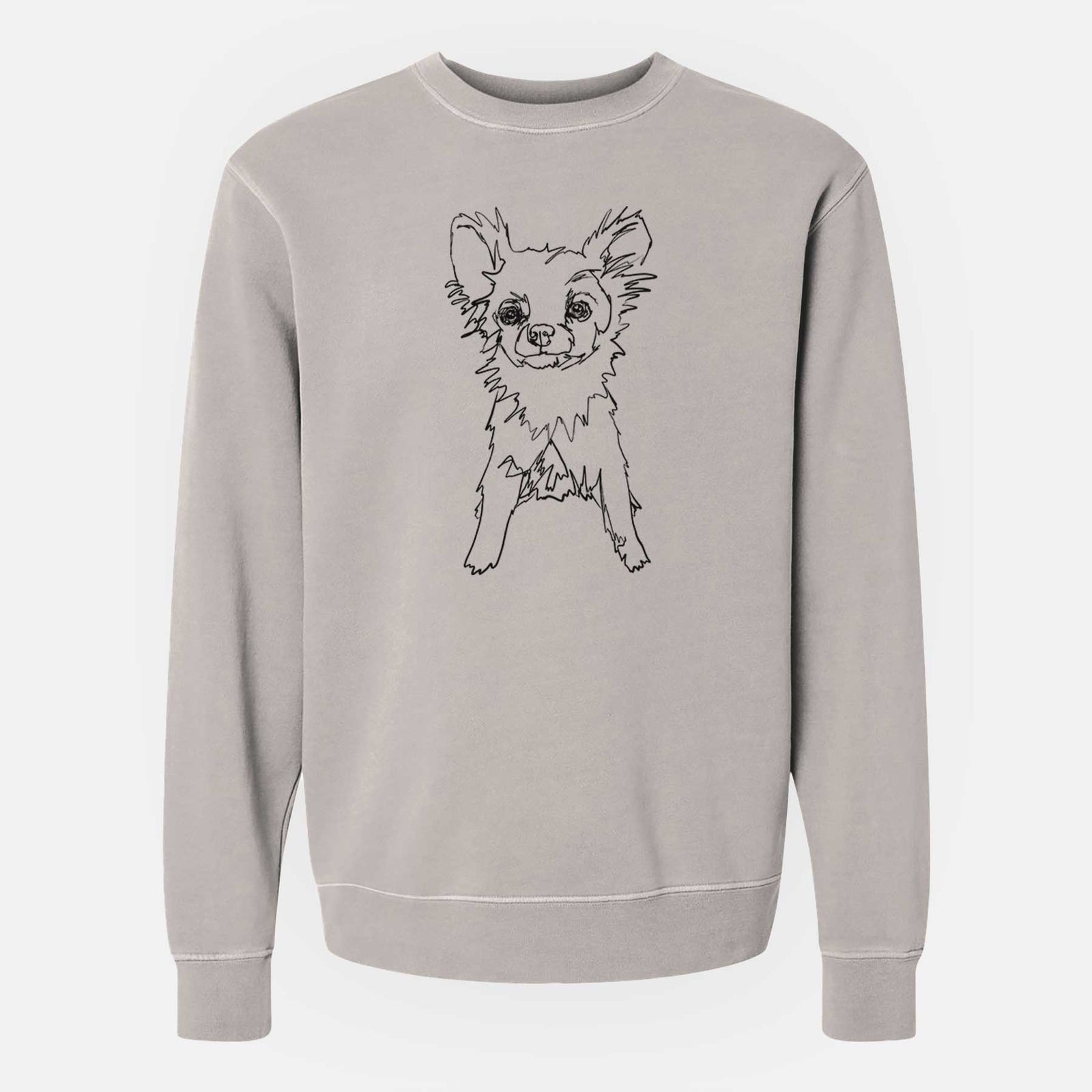 Doodled Longhaired Chihuahua the  - Unisex Pigment Dyed Crew Sweatshirt