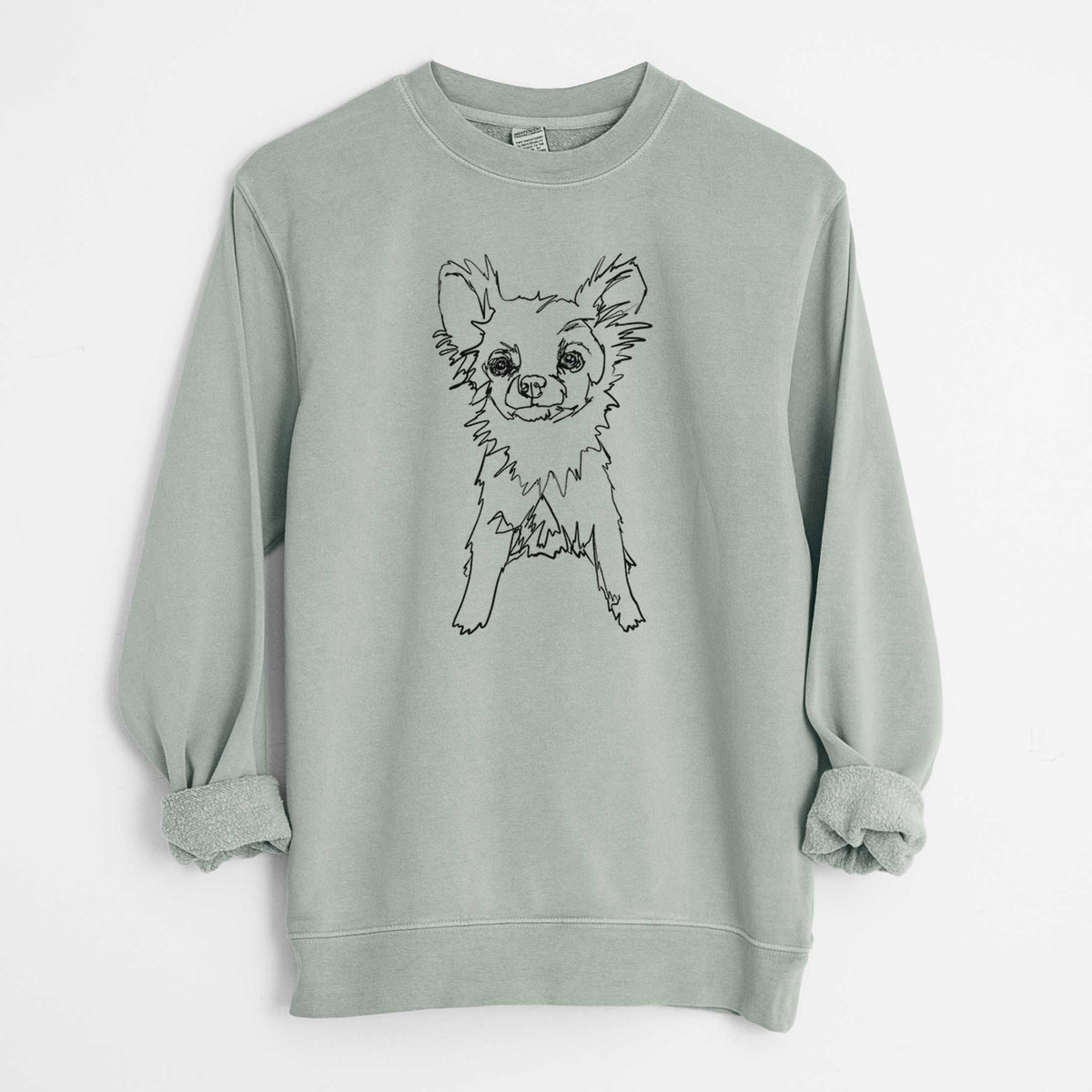 Doodled Longhaired Chihuahua the  - Unisex Pigment Dyed Crew Sweatshirt