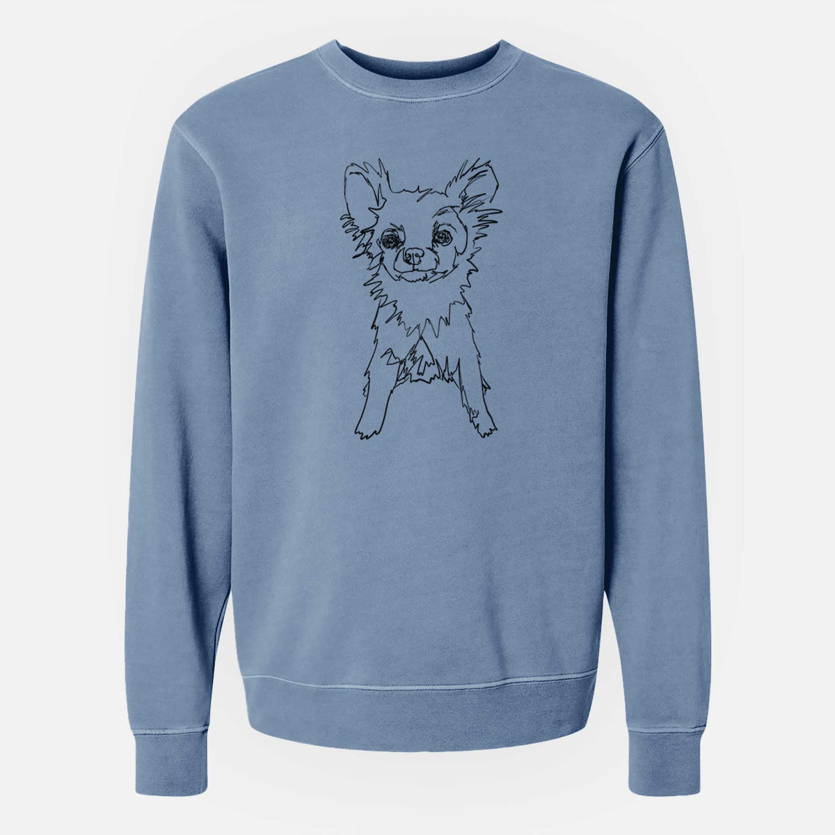 Doodled Longhaired Chihuahua the  - Unisex Pigment Dyed Crew Sweatshirt