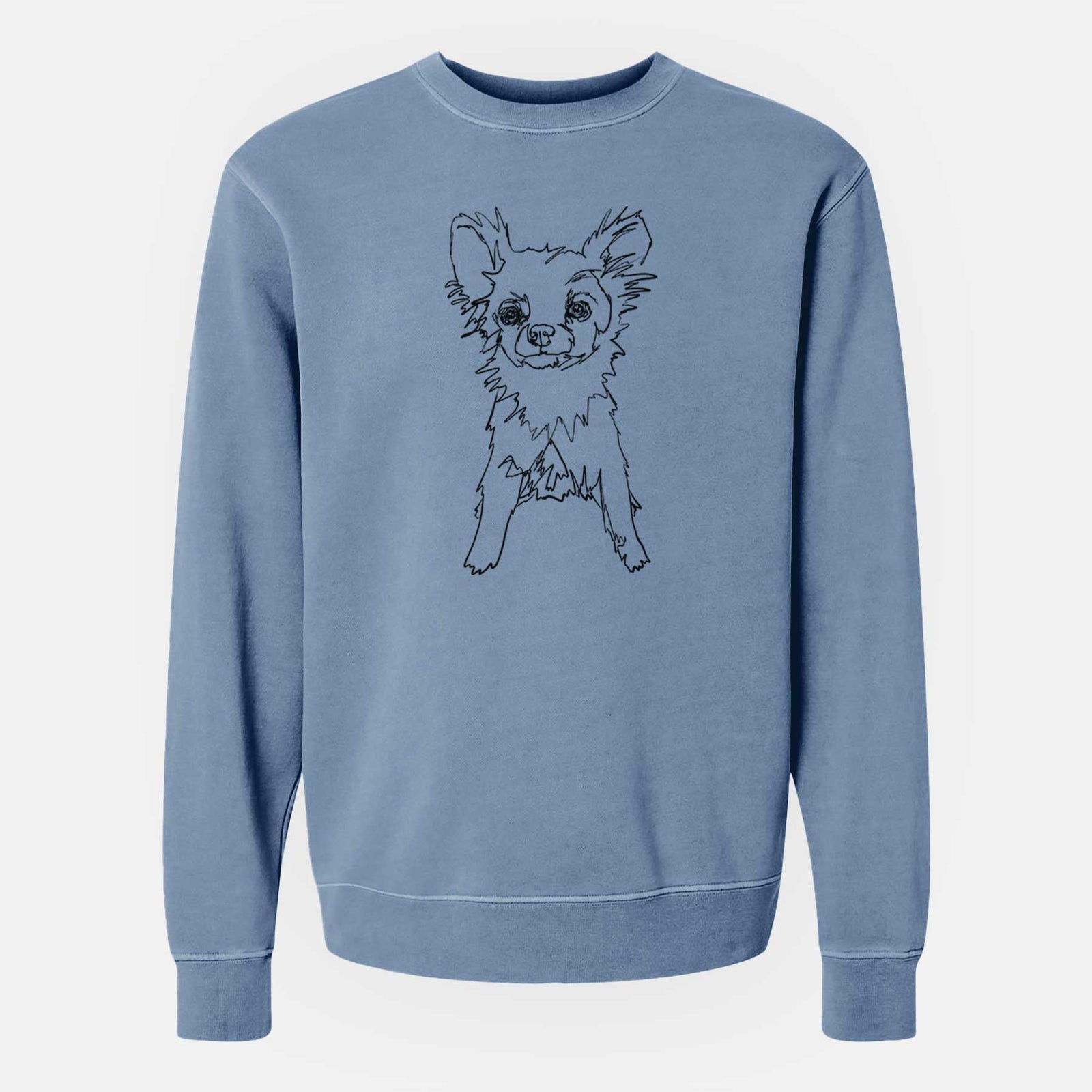 Doodled Longhaired Chihuahua the  - Unisex Pigment Dyed Crew Sweatshirt