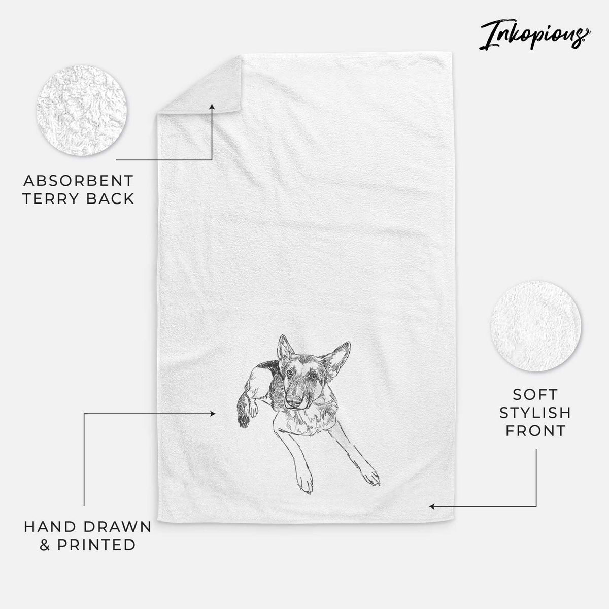 Doodled Lance the German Shepherd Decorative Hand Towel