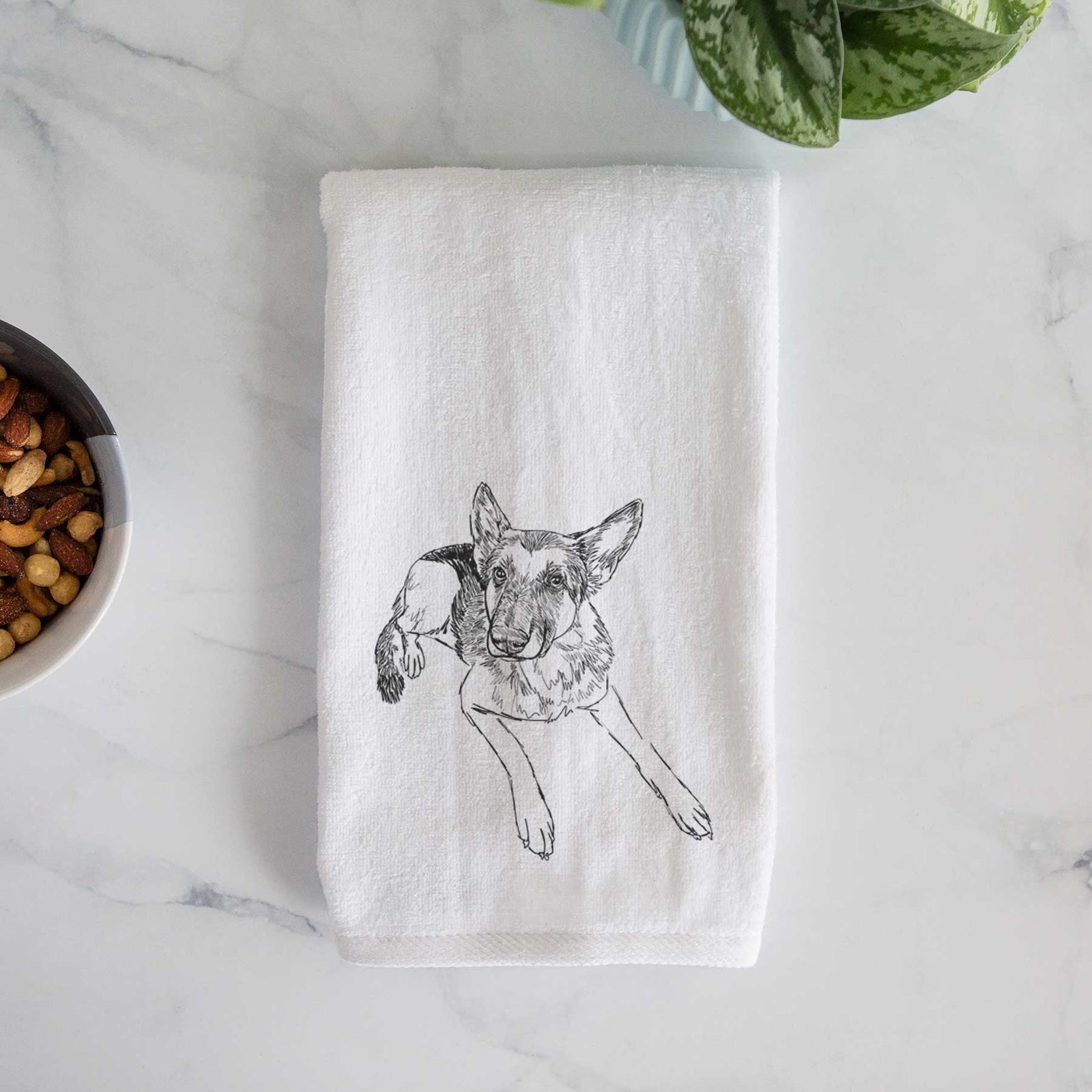 Doodled Lance the German Shepherd Decorative Hand Towel