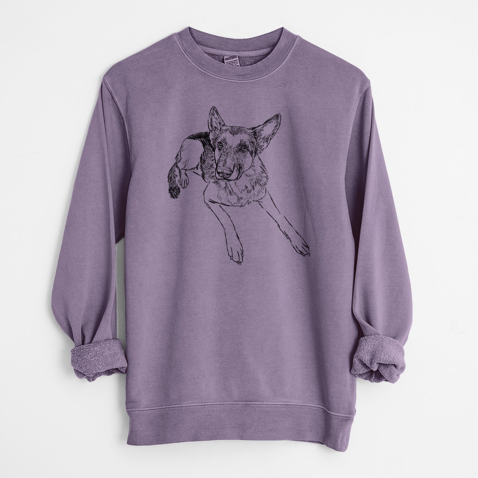 Doodled Lance the German Shepherd - Unisex Pigment Dyed Crew Sweatshirt
