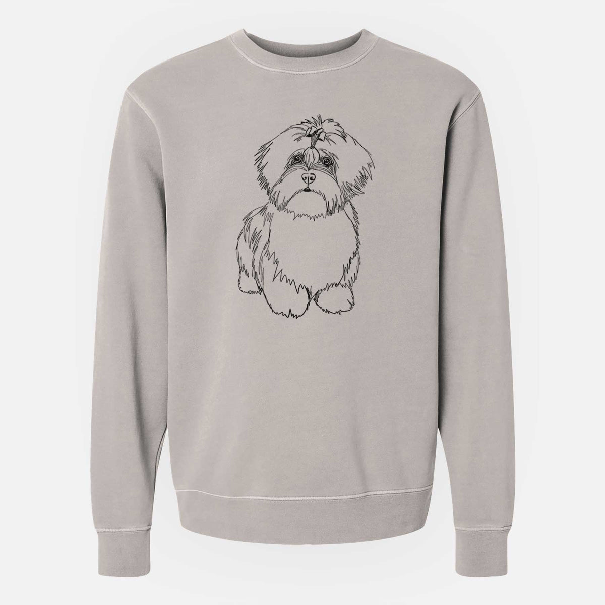 Doodled Laney the Lhasa Apso - Unisex Pigment Dyed Crew Sweatshirt