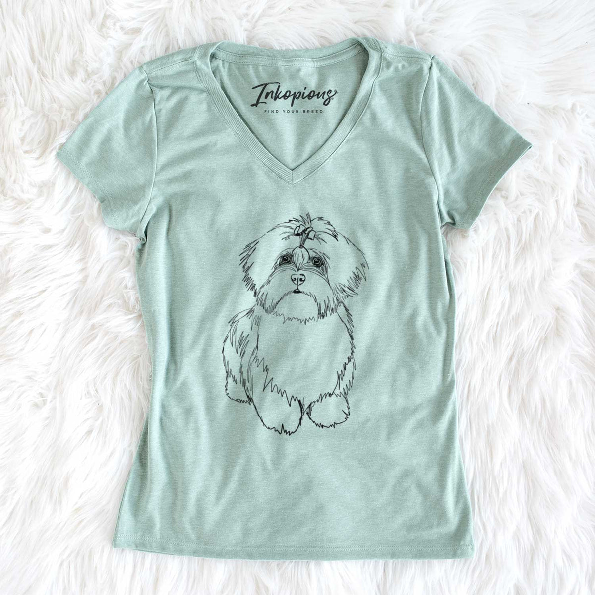 Doodled Laney the Lhasa Apso - Women&#39;s V-neck Shirt