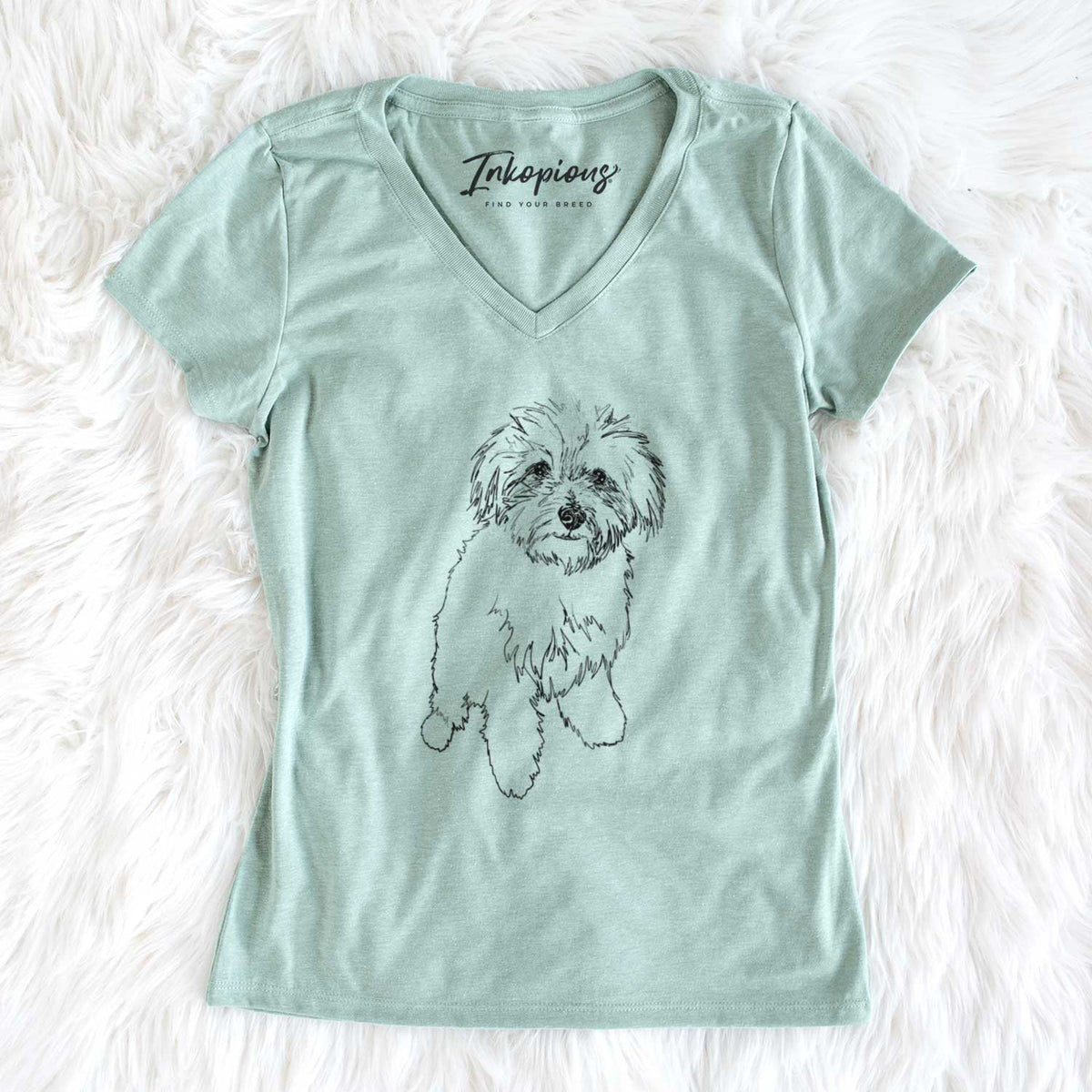 Doodled Leo the Mixed Breed - Women&#39;s V-neck Shirt