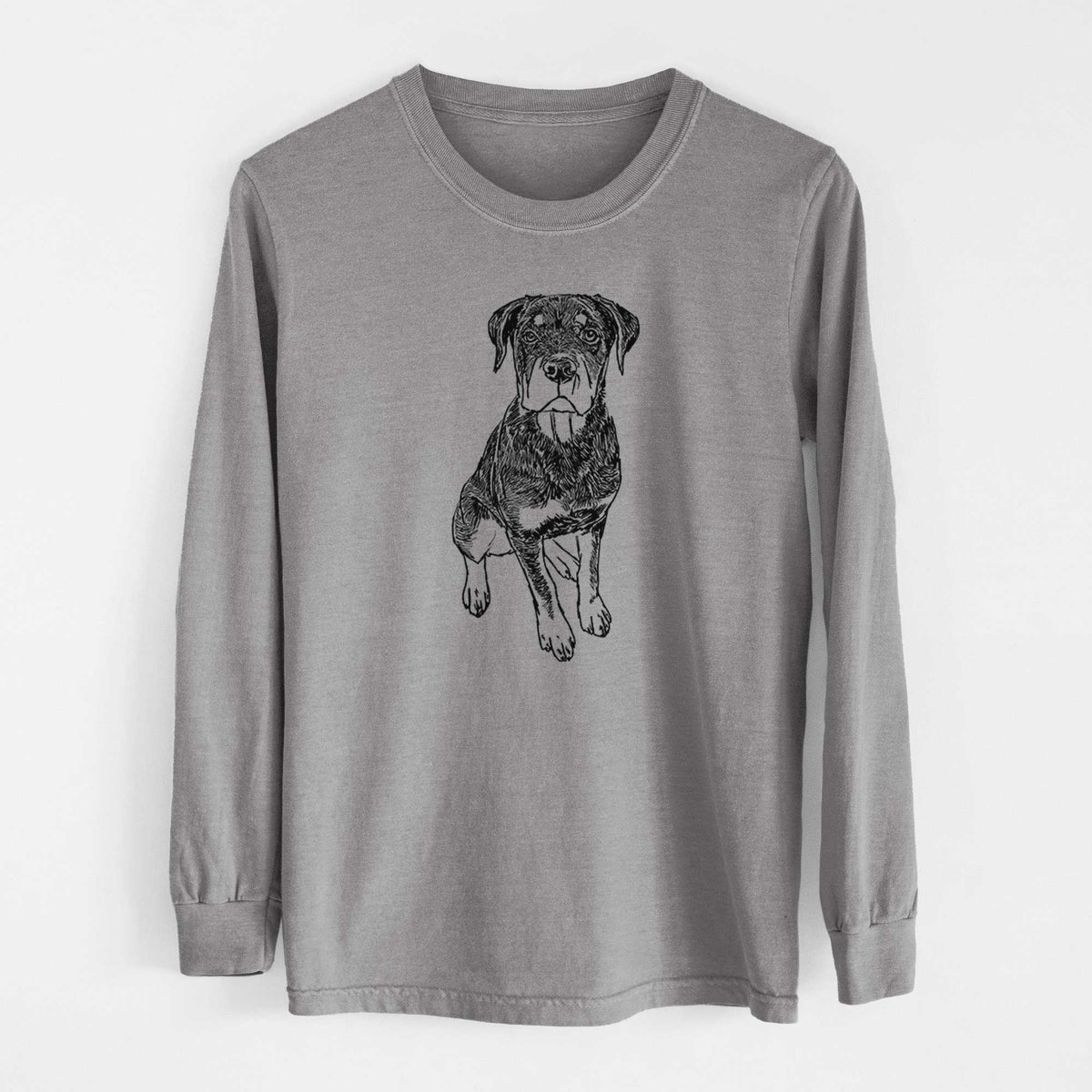 Doodled Lincoln the Rottweiler Puppy - Heavyweight 100% Cotton Long Sleeve