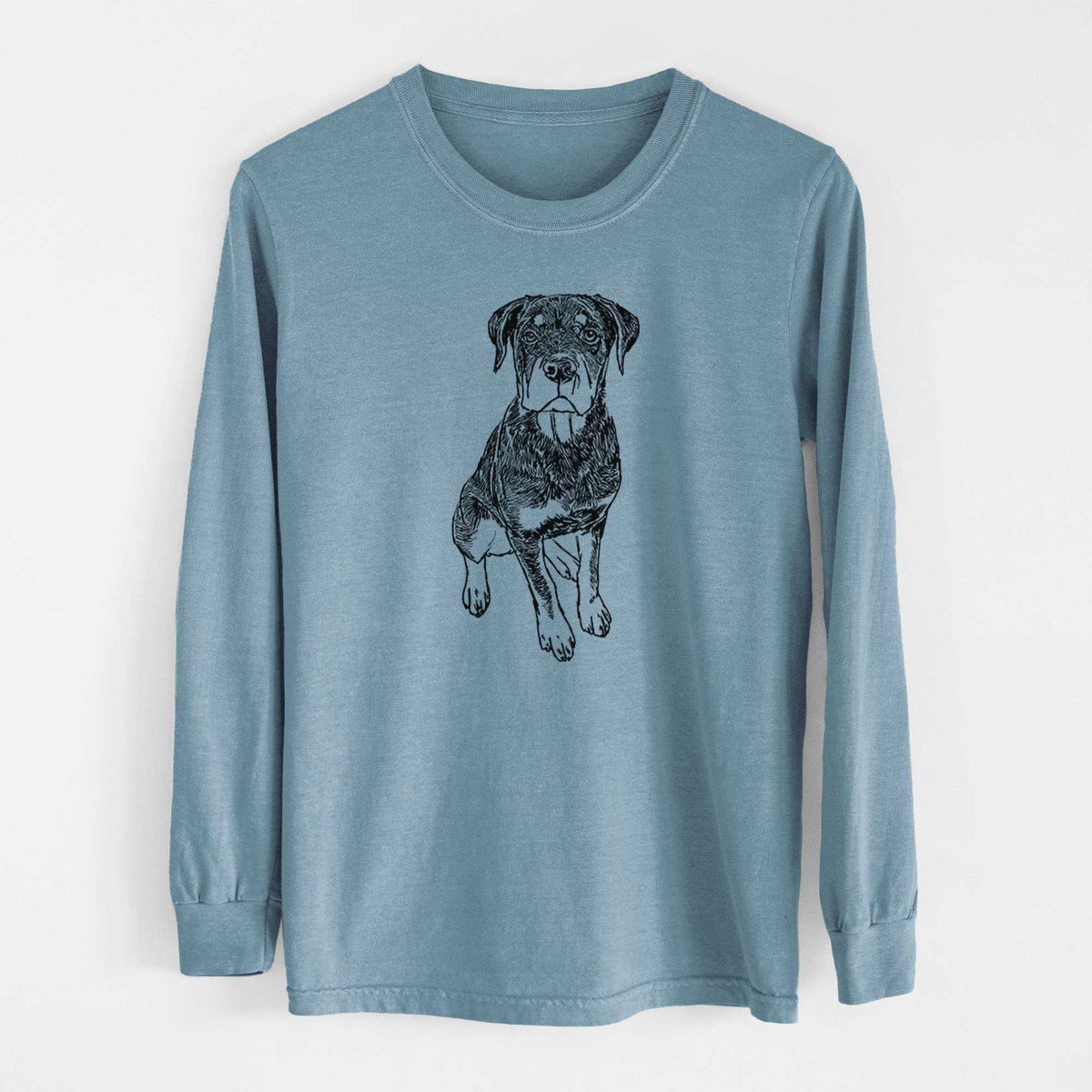 Doodled Lincoln the Rottweiler Puppy - Heavyweight 100% Cotton Long Sleeve