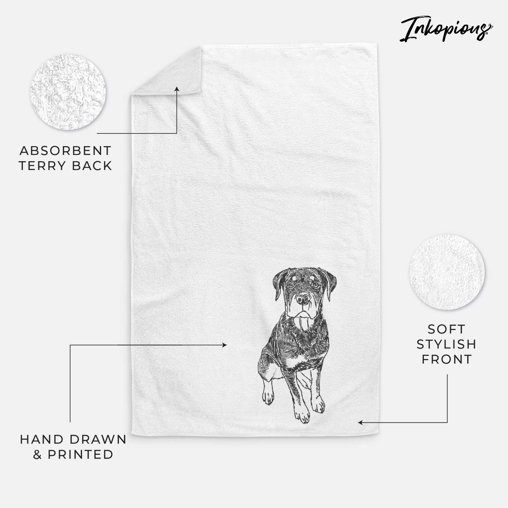 Doodled Lincoln the Rottweiler Puppy Decorative Hand Towel