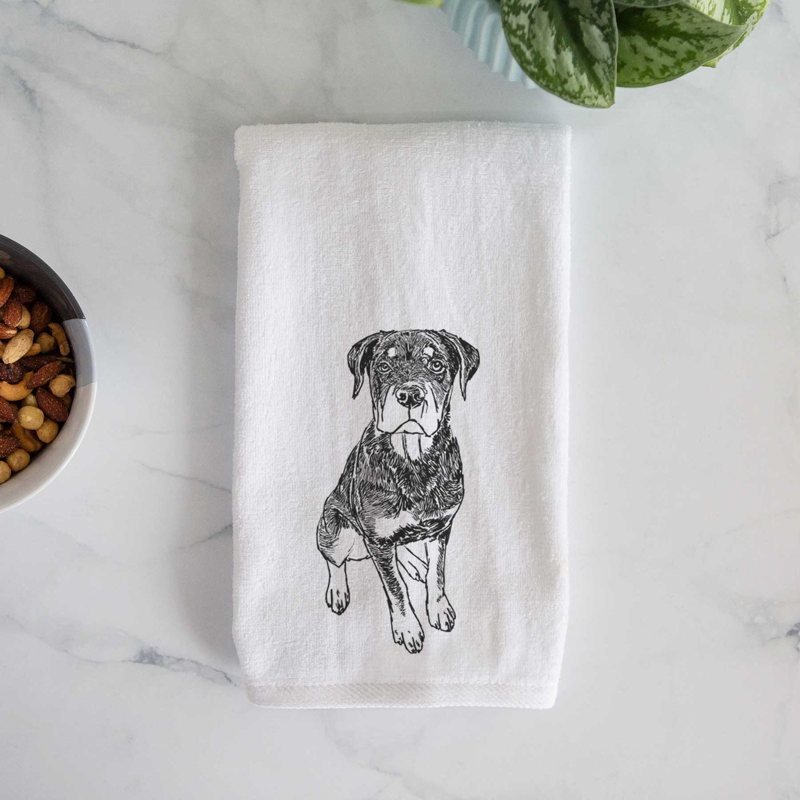 Doodled Lincoln the Rottweiler Puppy Decorative Hand Towel