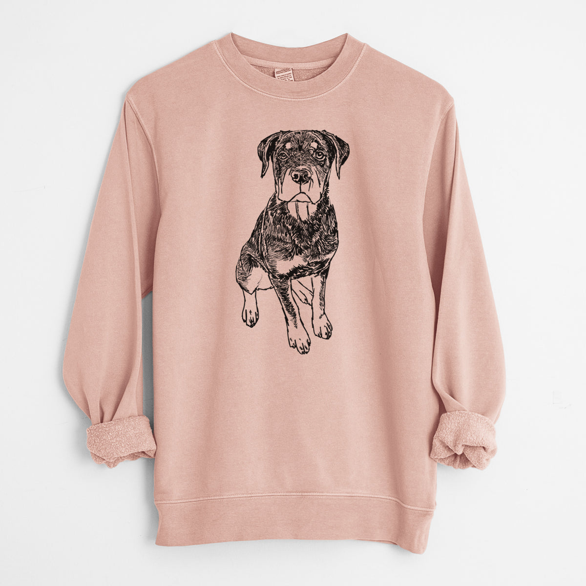 Doodled Lincoln the Rottweiler Puppy - Unisex Pigment Dyed Crew Sweatshirt